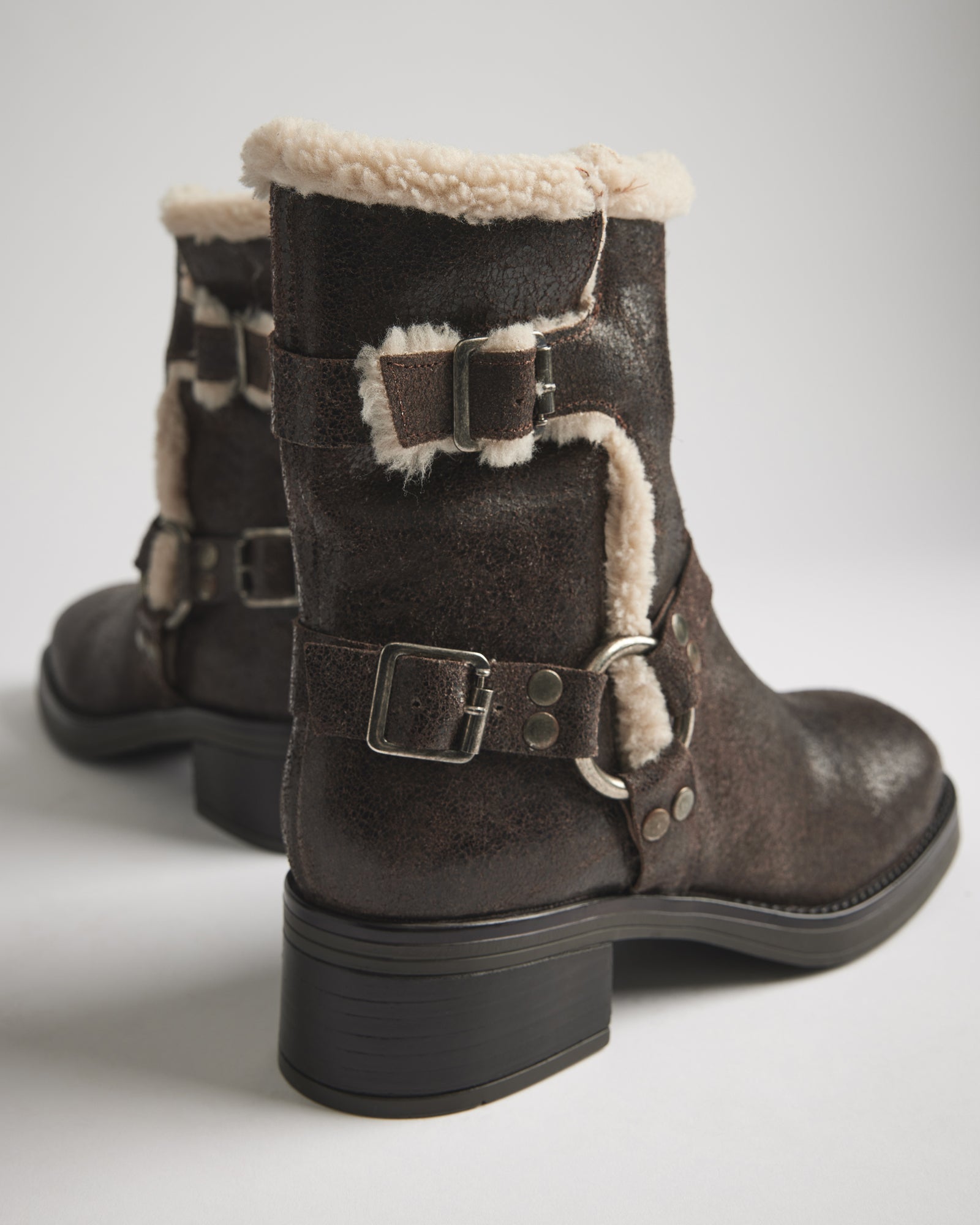 Top-down angle showing soft faux shearling interior and wide square toe