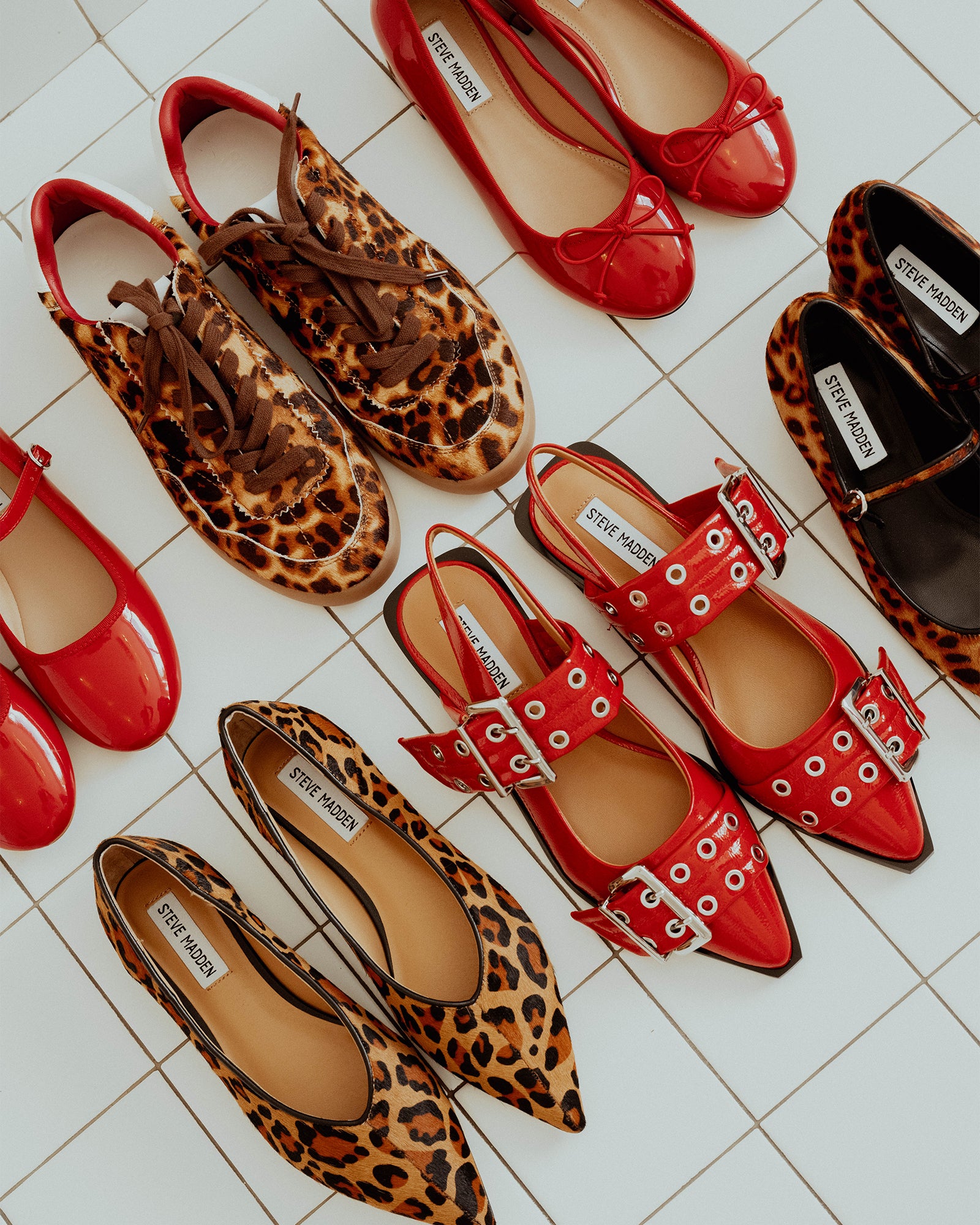 Cherish low heel bridesmaid shoes in red patent shown on hardwood floor
