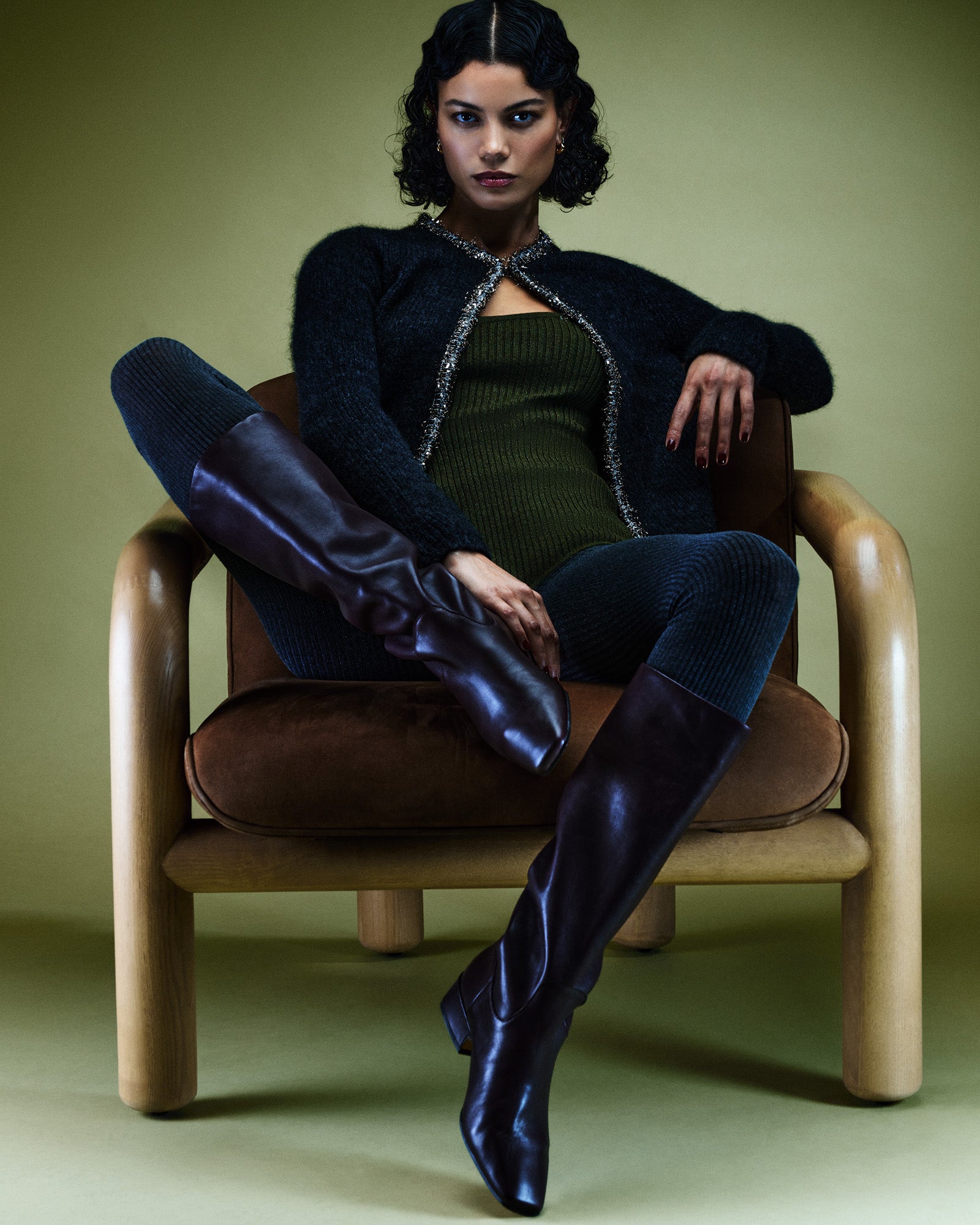 Gwyneth black leather boots showcasing the square toe design.