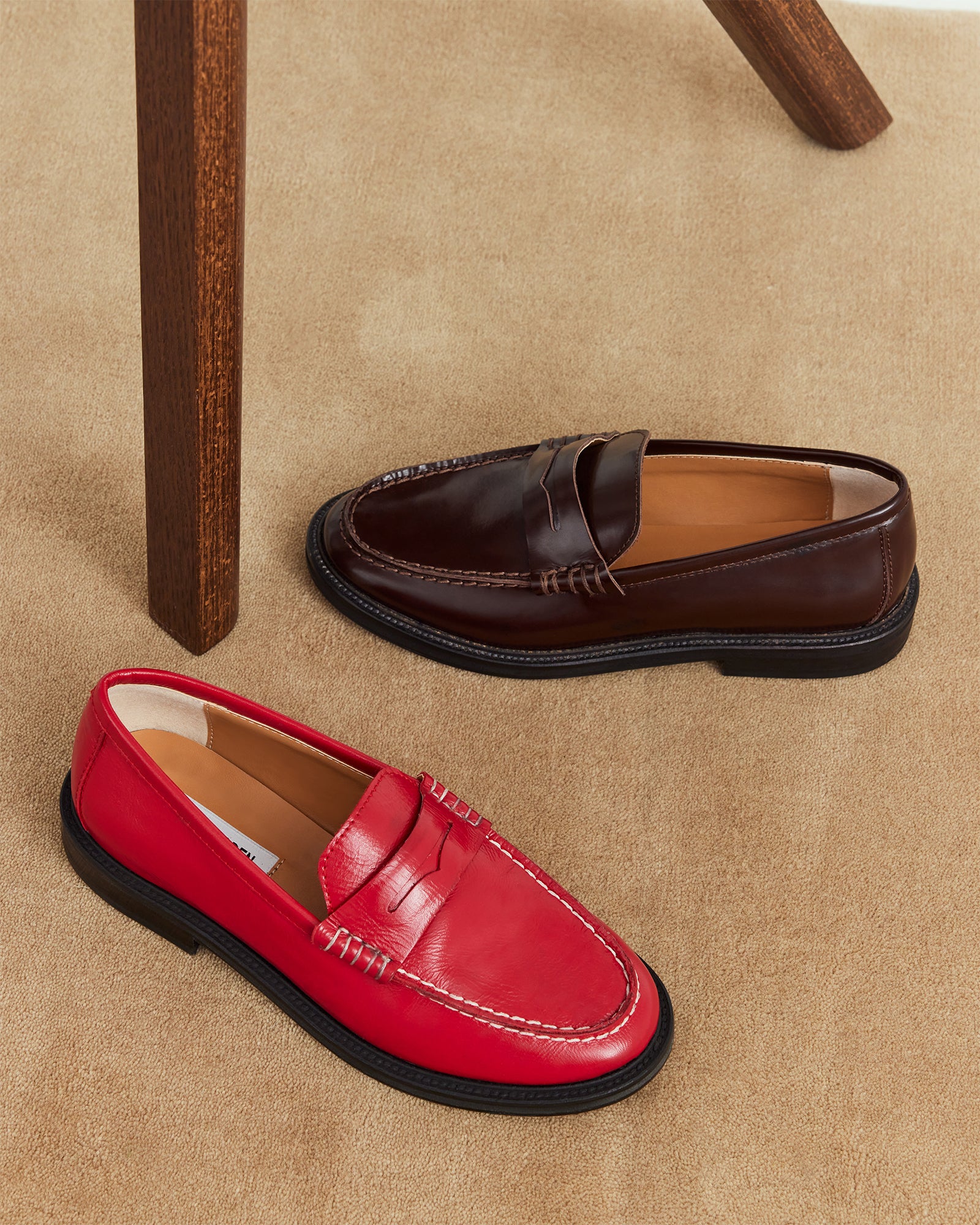 Front view of Madison burgundy leather loafers showing patent leather shine