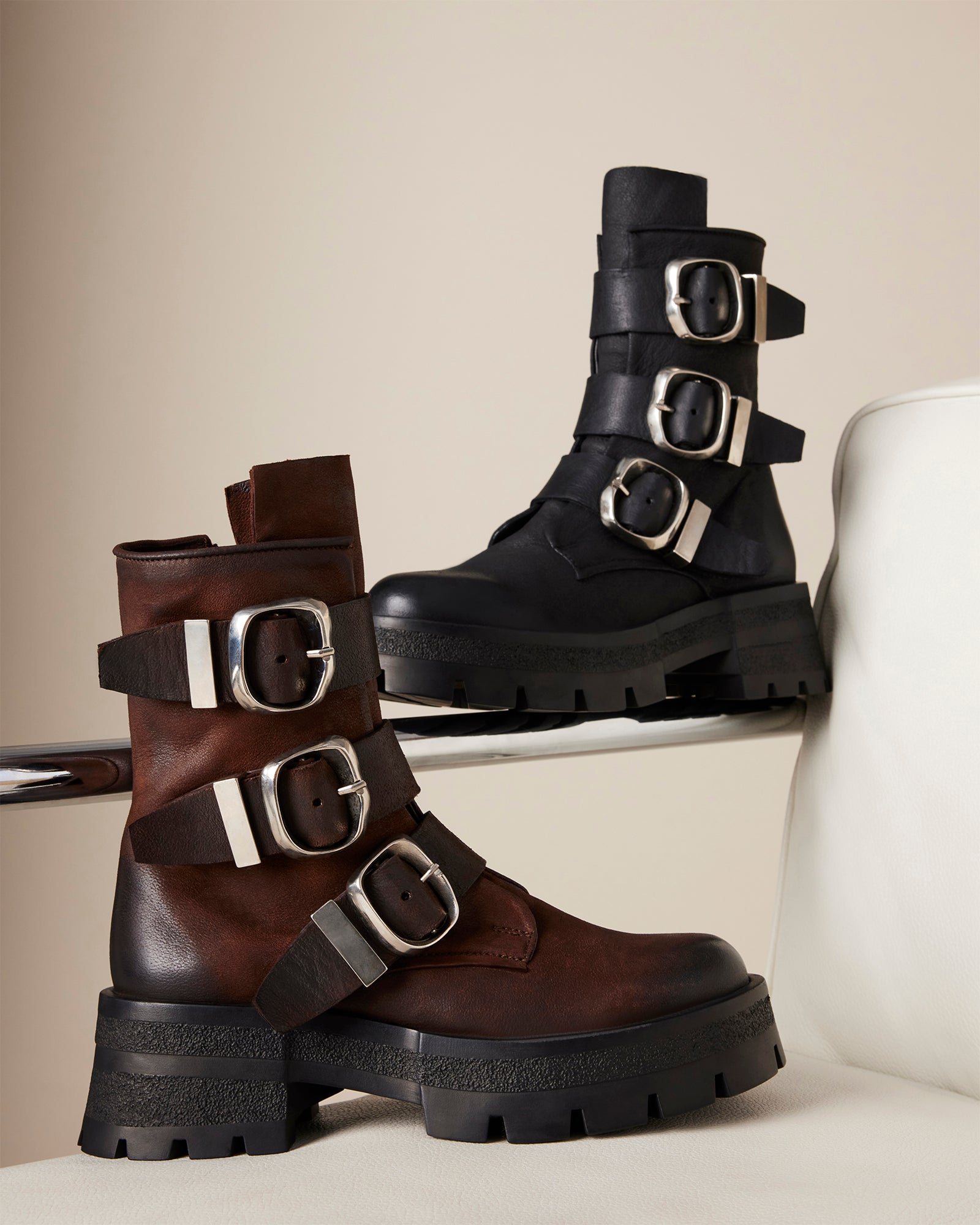 Roland brown leather boots side view, showing knee-high design