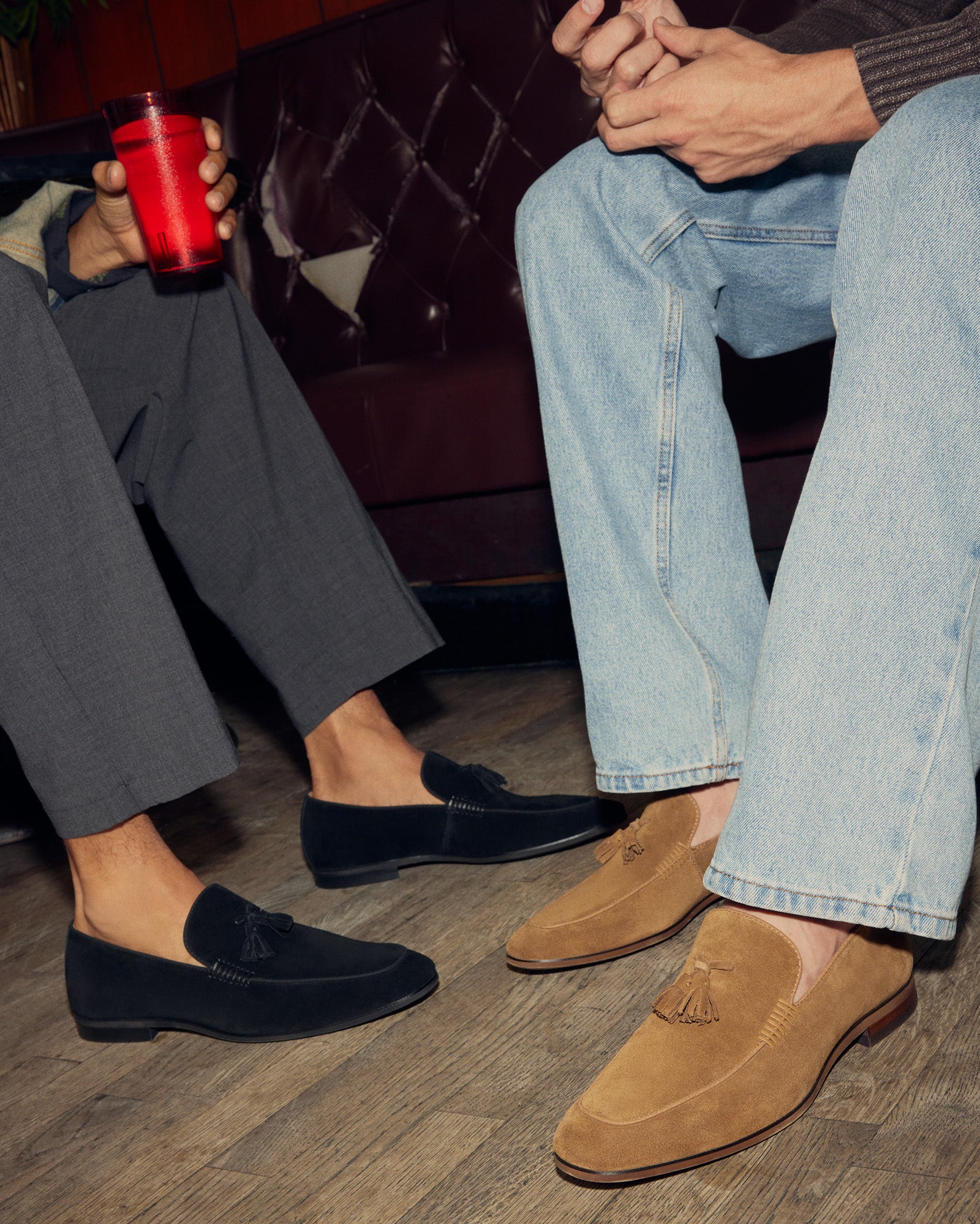 Side view of ONDRE loafers highlighting premium suede texture