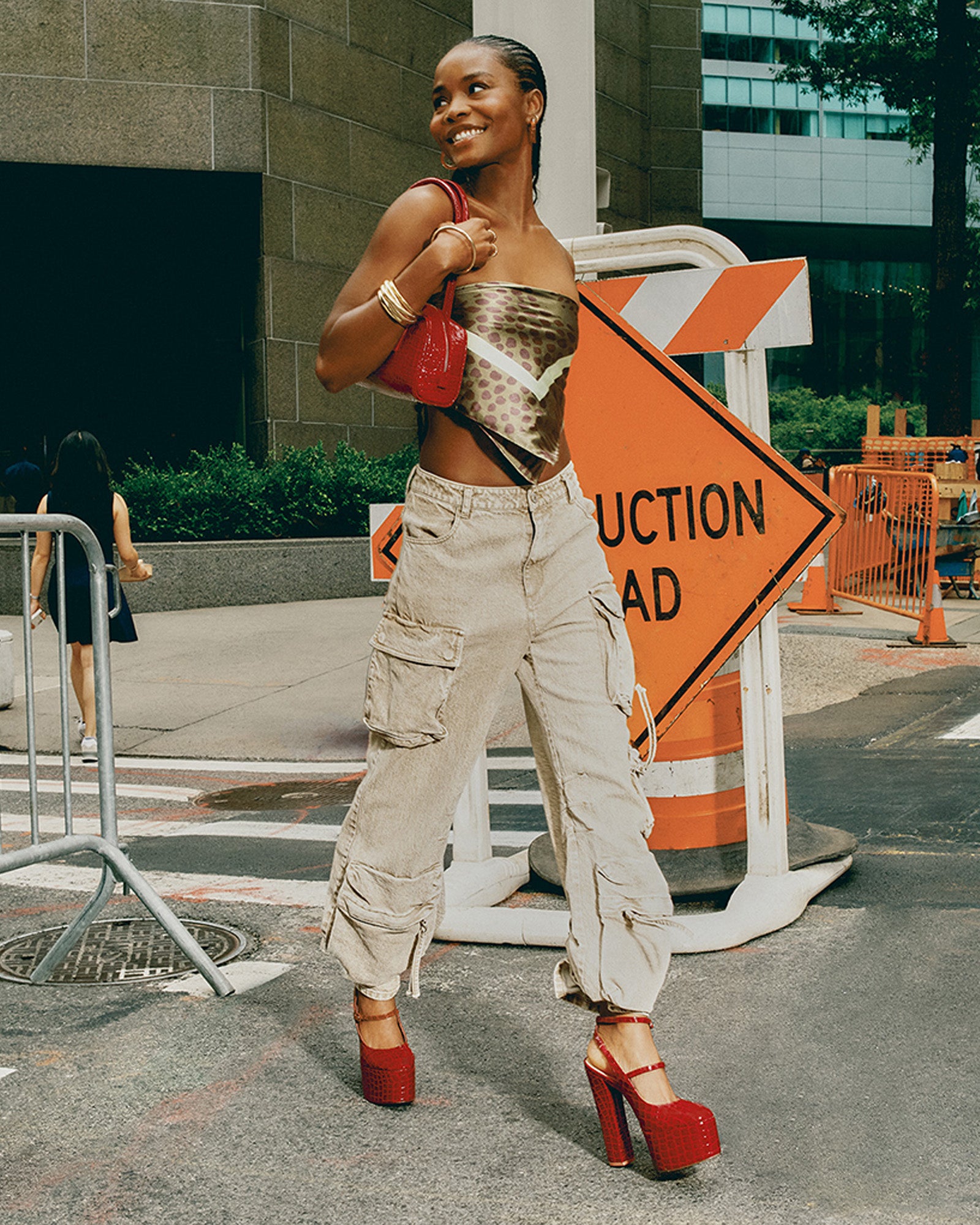 Elegant red platform heels showcasing strappy design from the side.