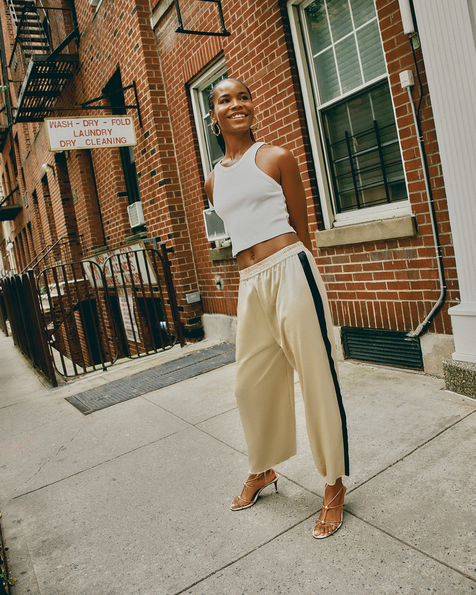 Front view of Moxie pull-on pants showcasing contrast panel design.