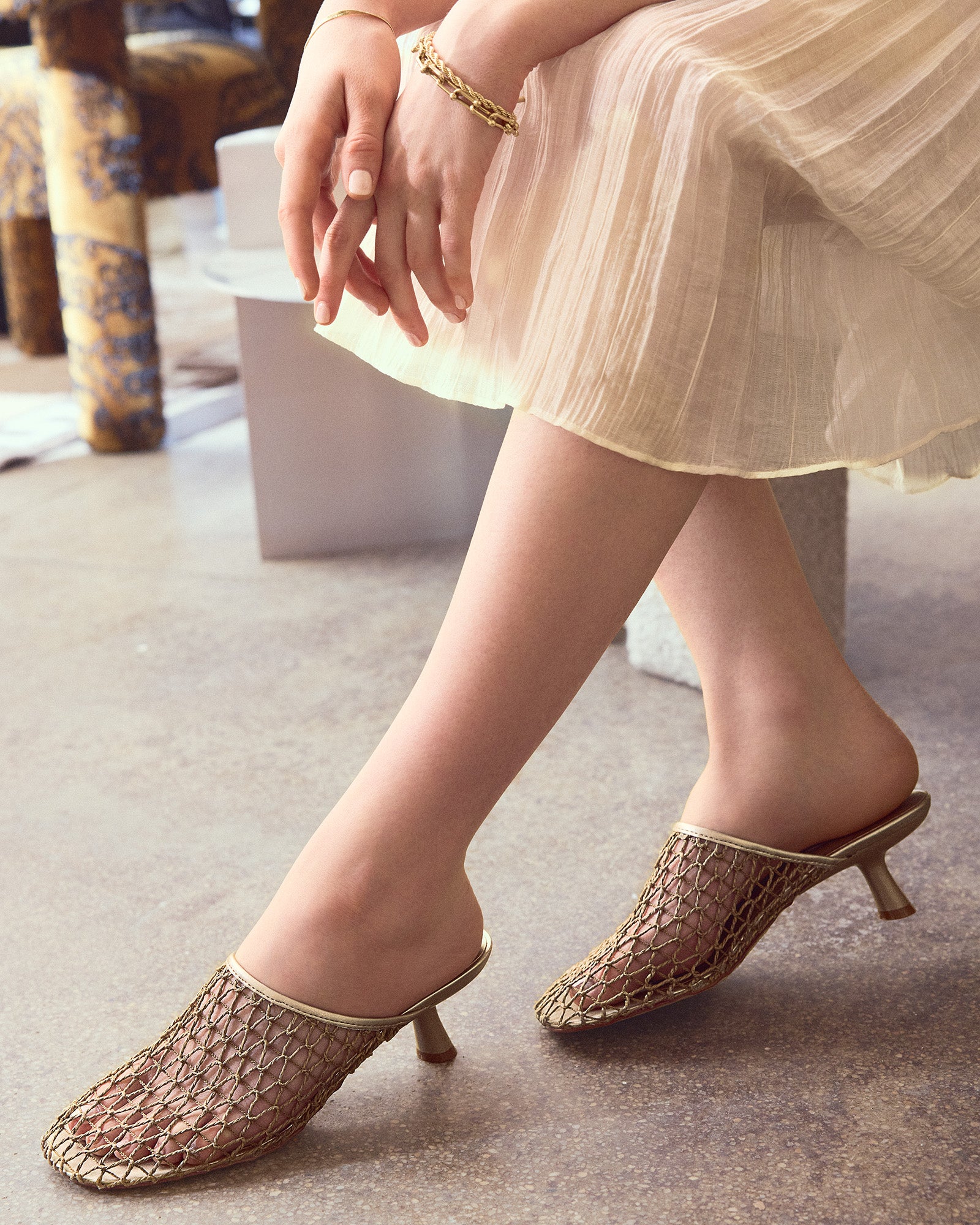 Close-up of bom dia flat comfort mule heel and rounded toe