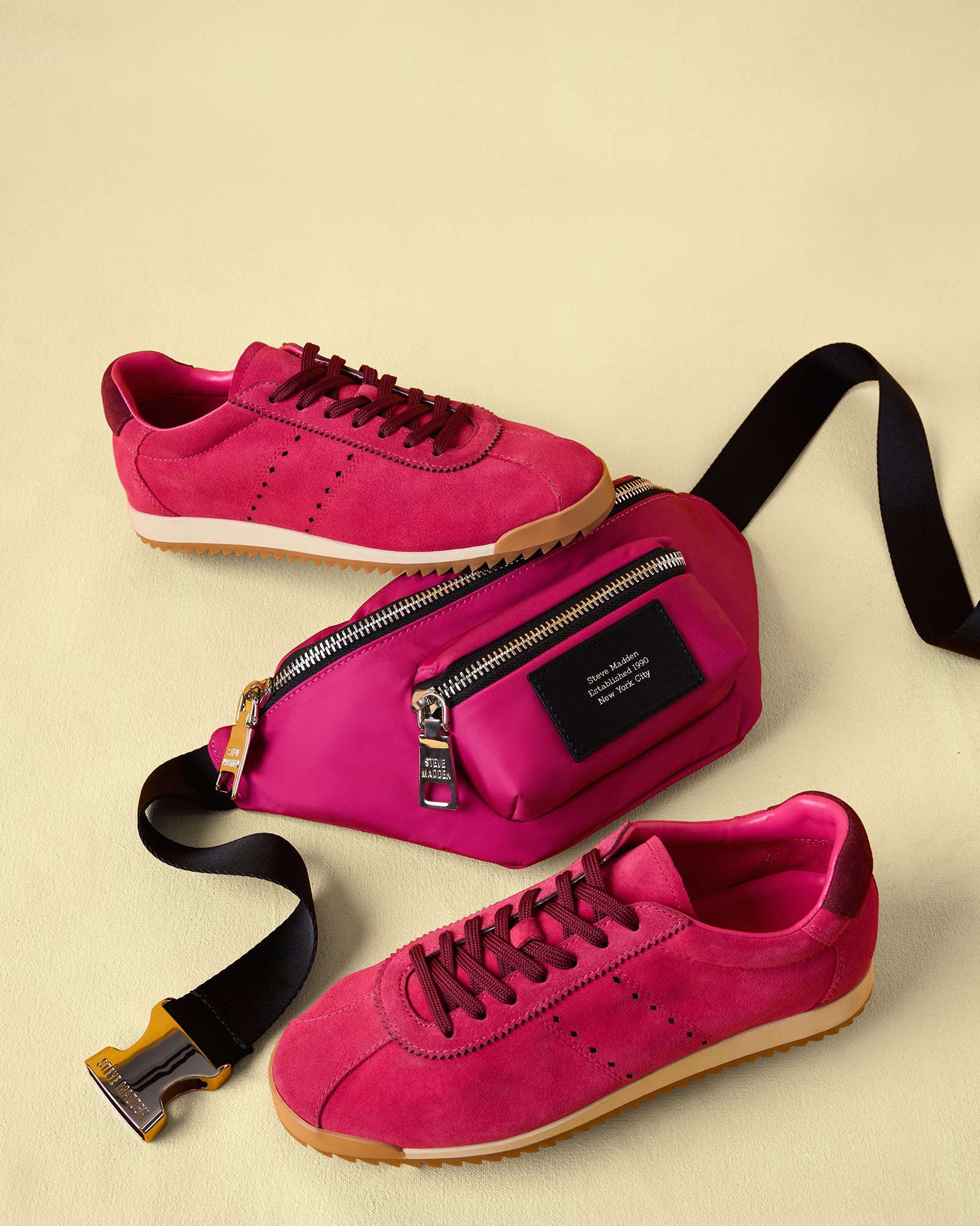 Mirage suede sneakers in hot pink with lace-up design and side view