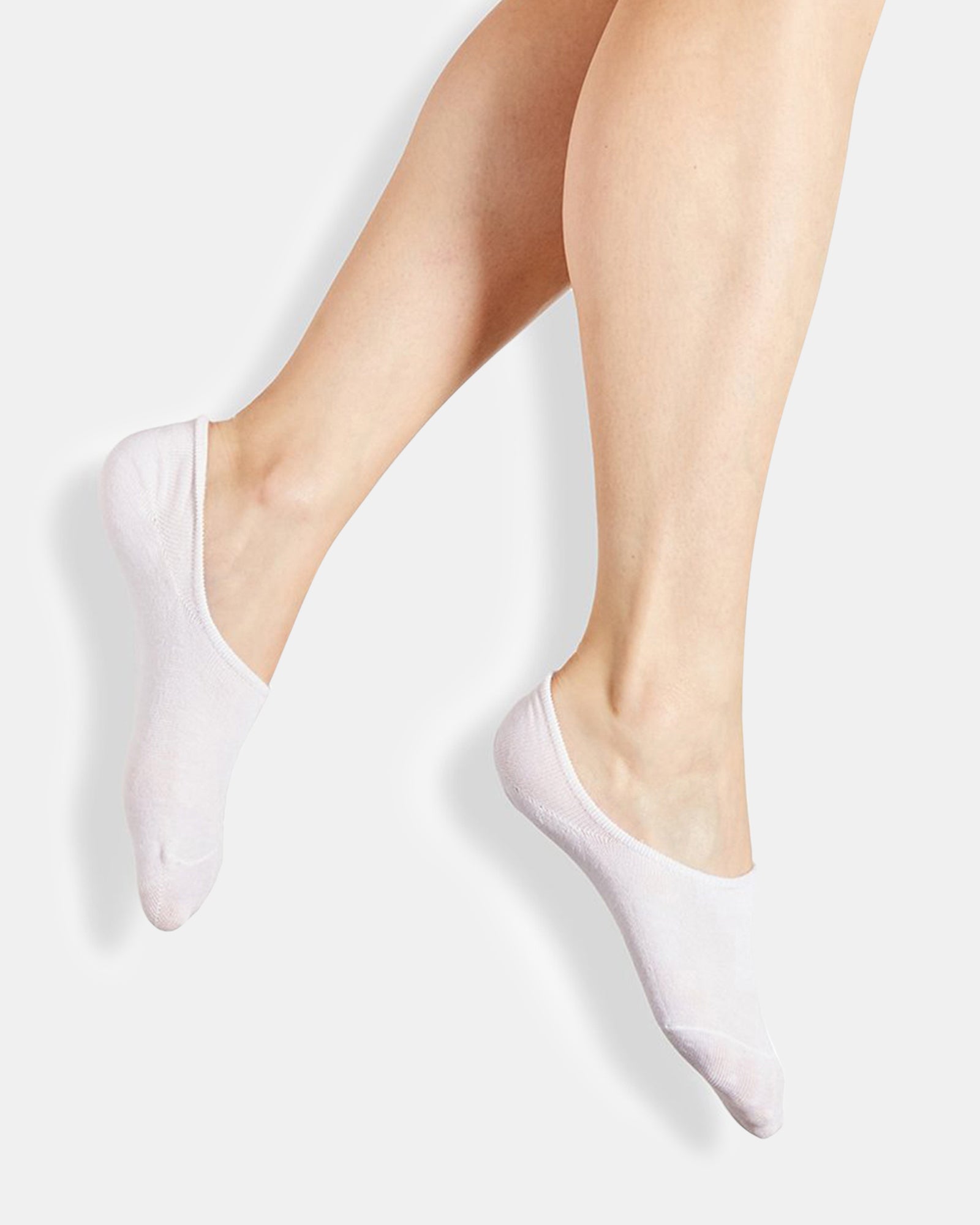 Close-up of premium white footie socks suitable for sneakers.