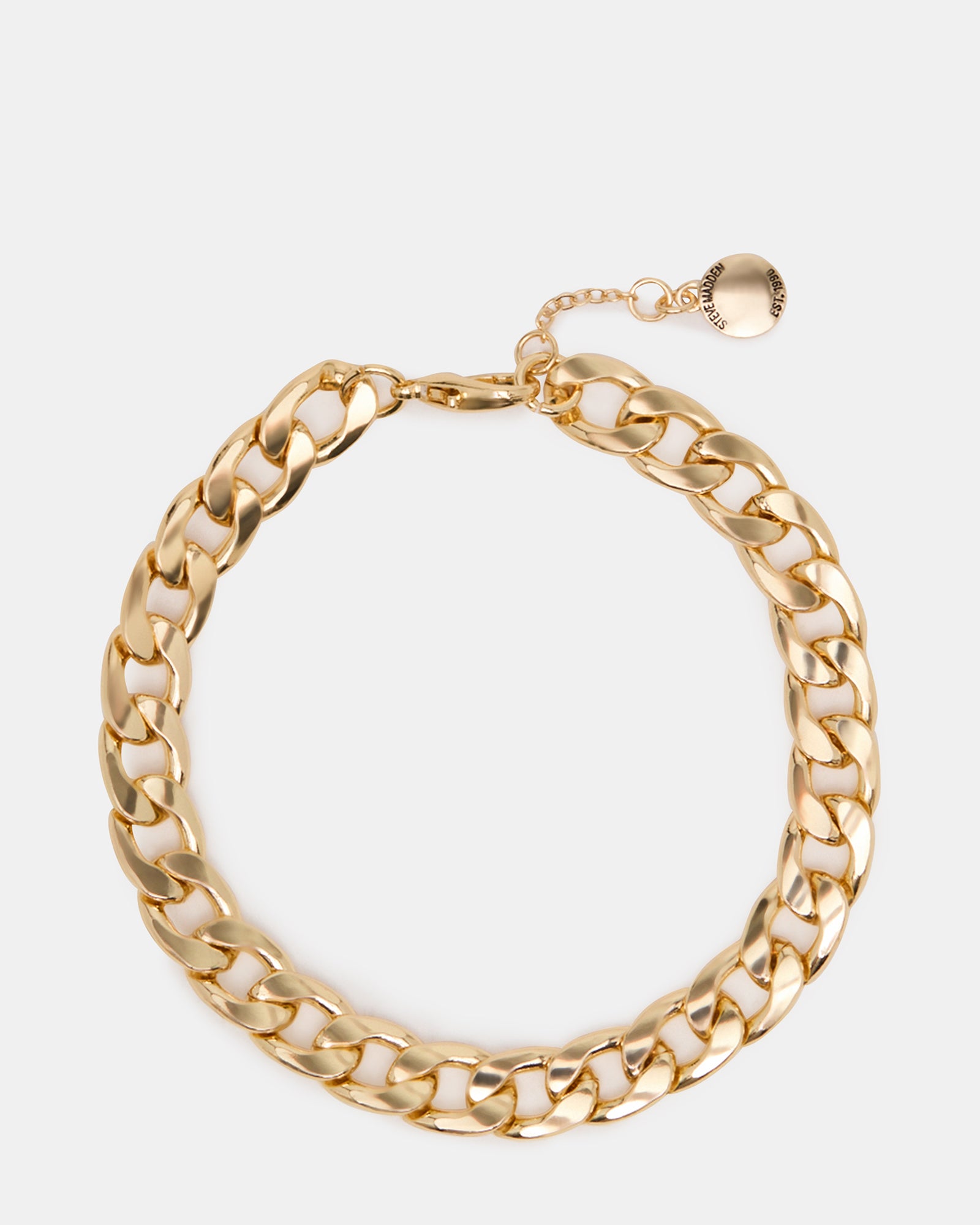 Close-up of 14k gold link chain anklet with adjustable clasp