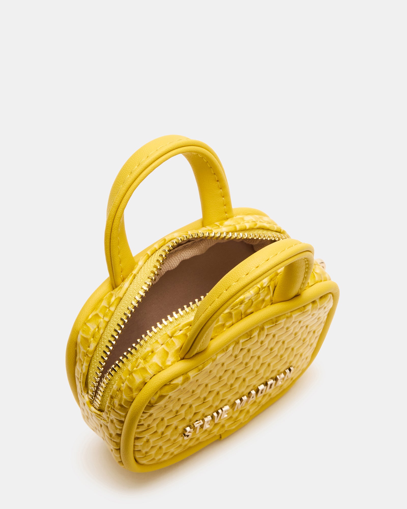 Open zipper pouch revealing interior space for small items