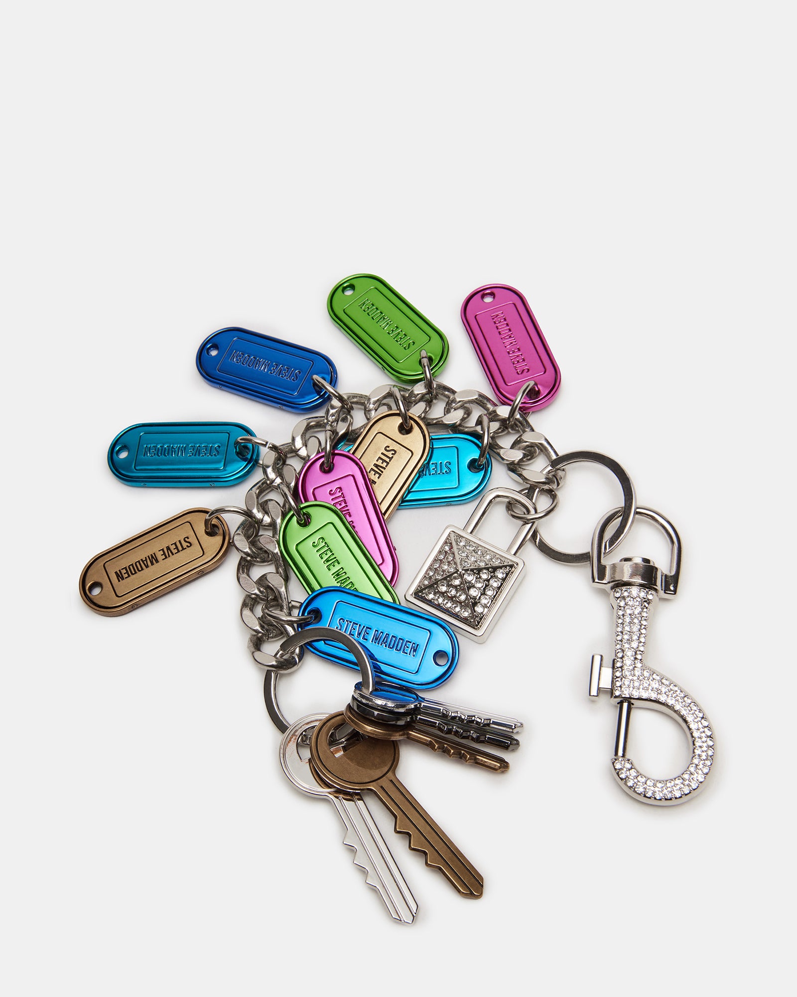 Bag charm attached to a handbag, highlighting its elegance