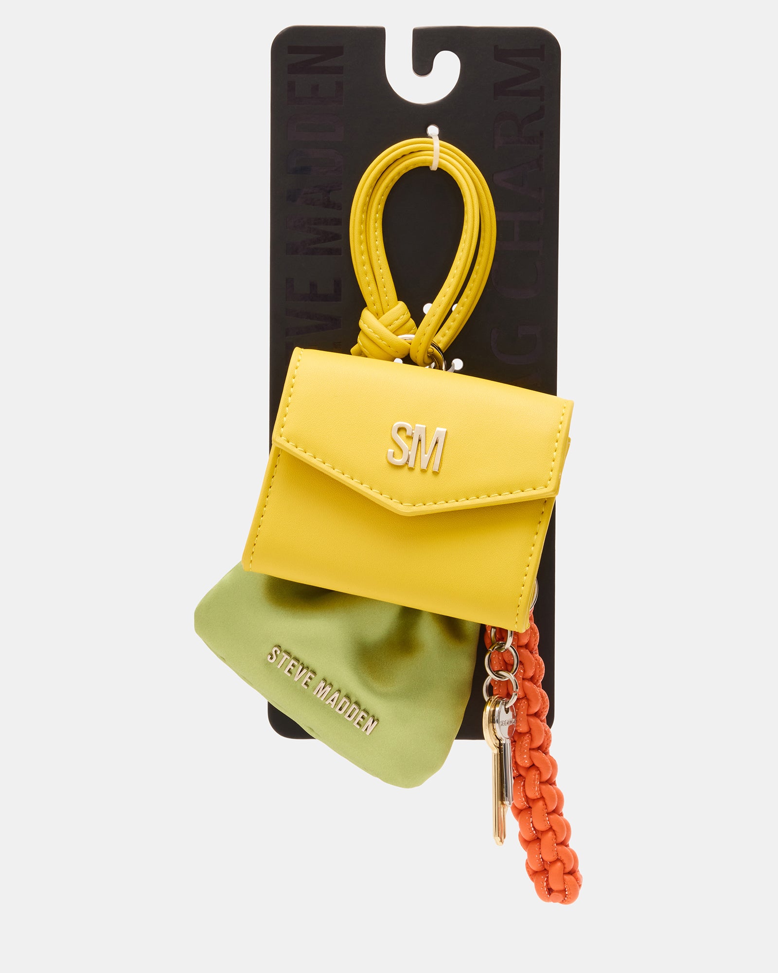 Close-up of satin pouch with drawstring closure and card wallet inside