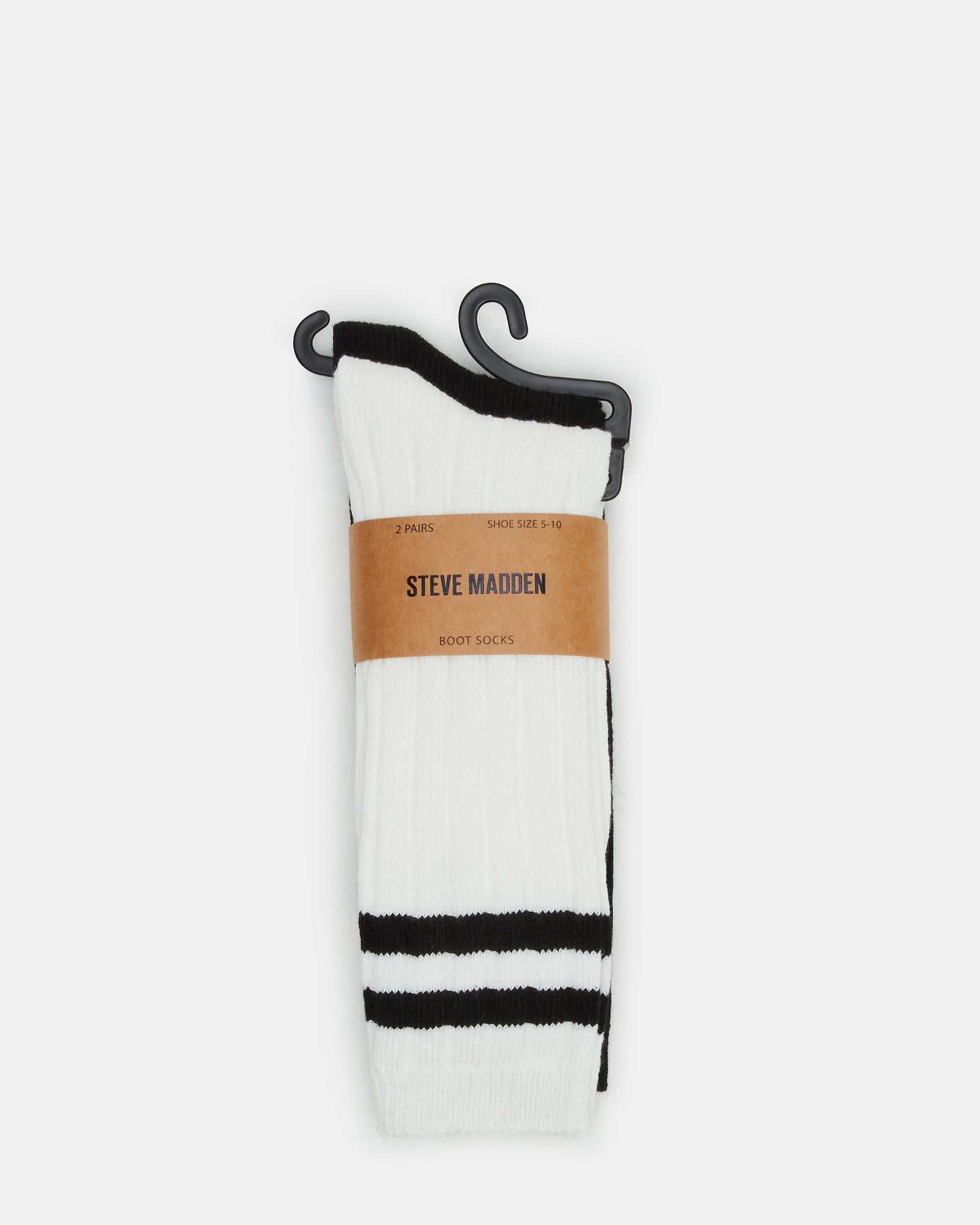 Two-pack of boot socks displayed with striped and solid designs.