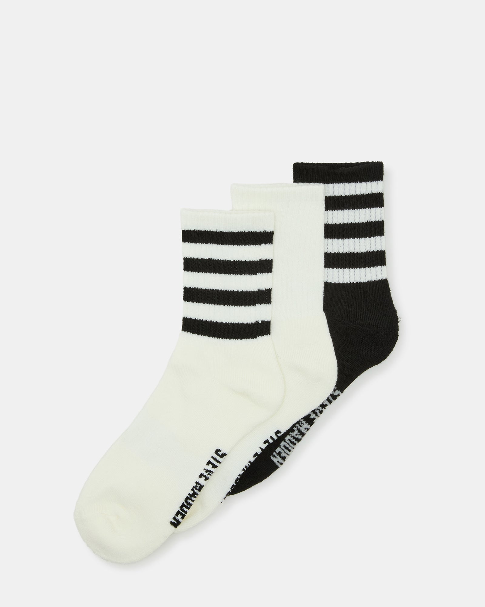 Close-up of striped crew sock texture with 5-inch ribbed detail.
