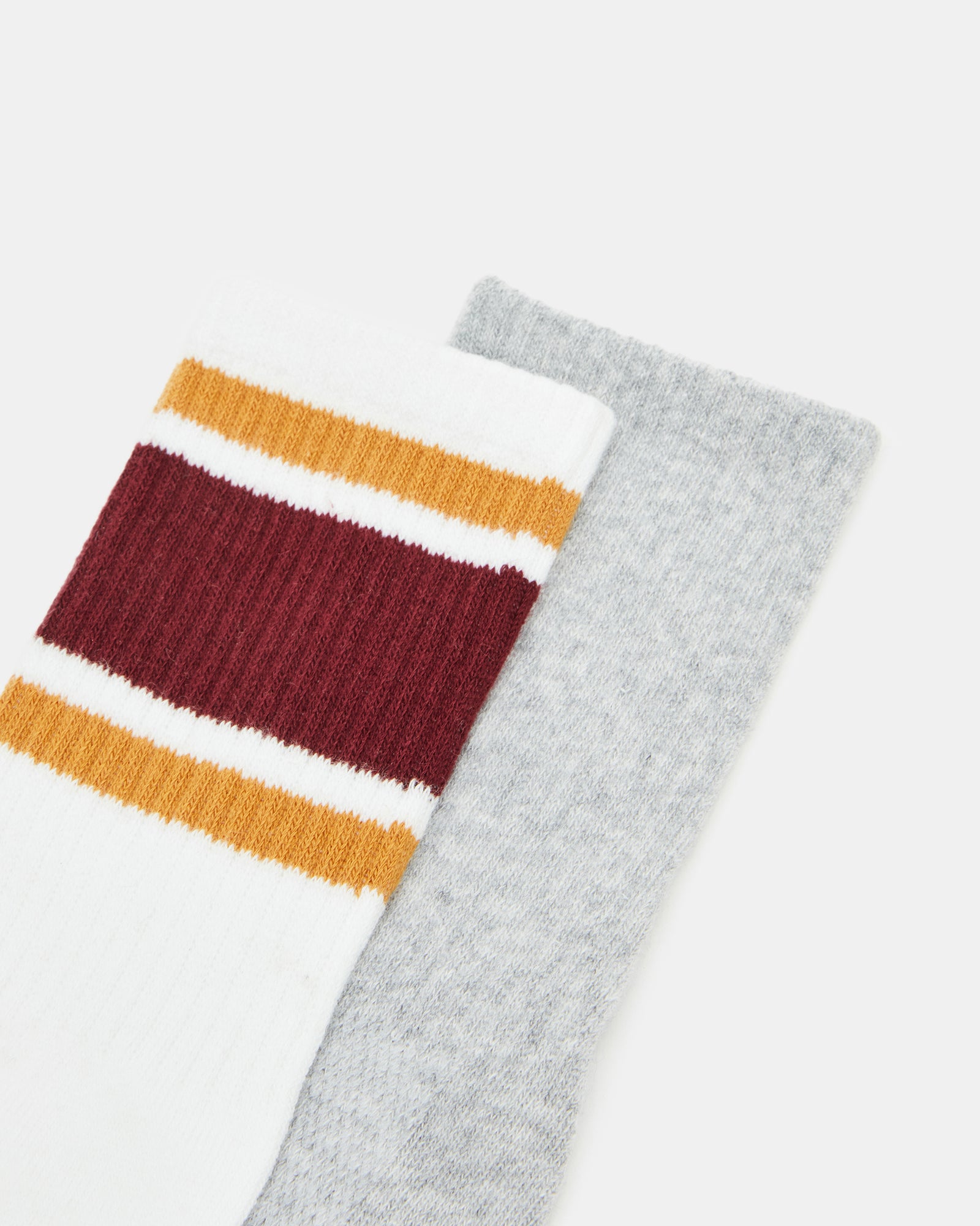 Close-up of the fabric texture of the varsity crew socks for a comfortable fit.
