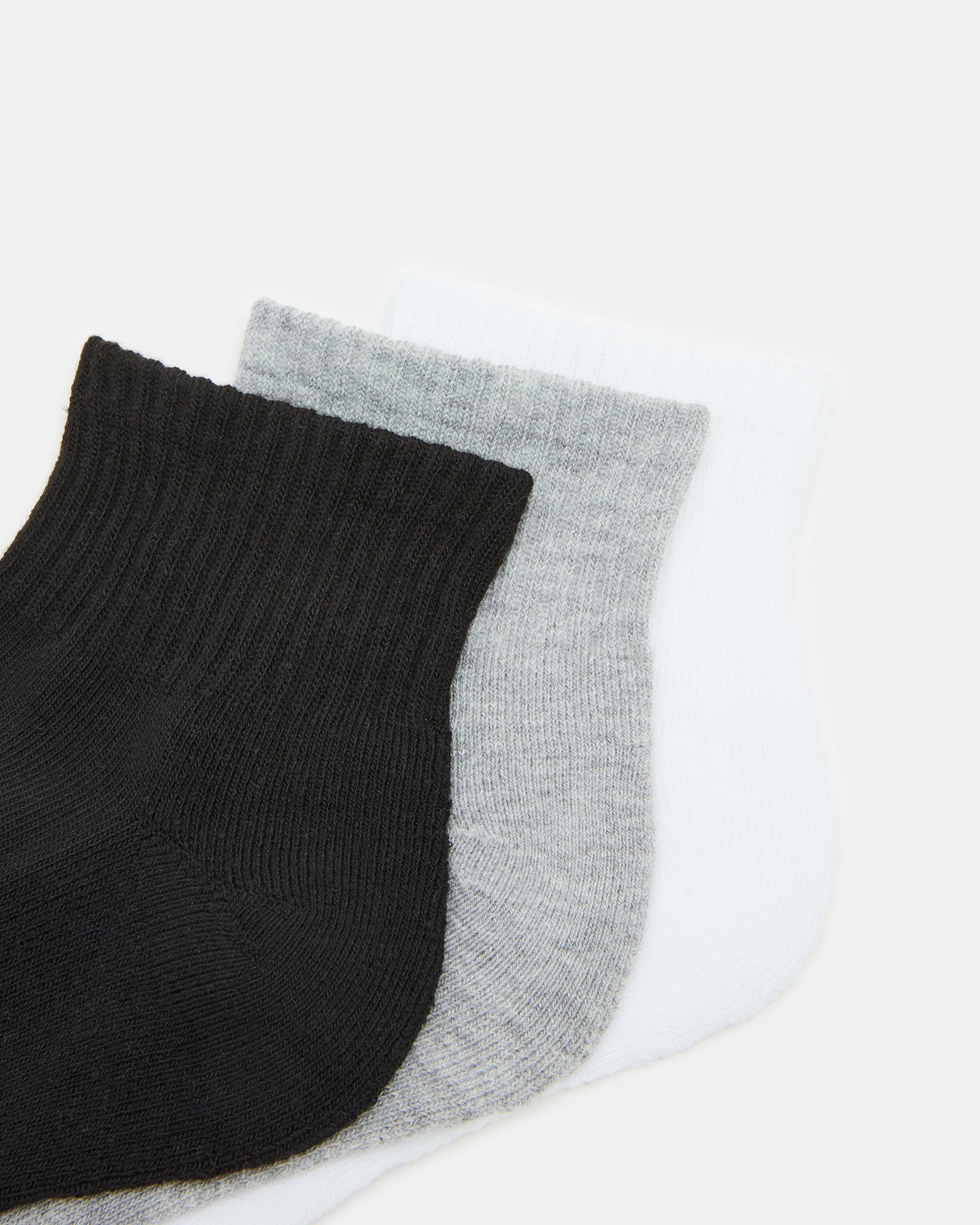 Laid flat image of white quarter sock highlighting breathable fabric