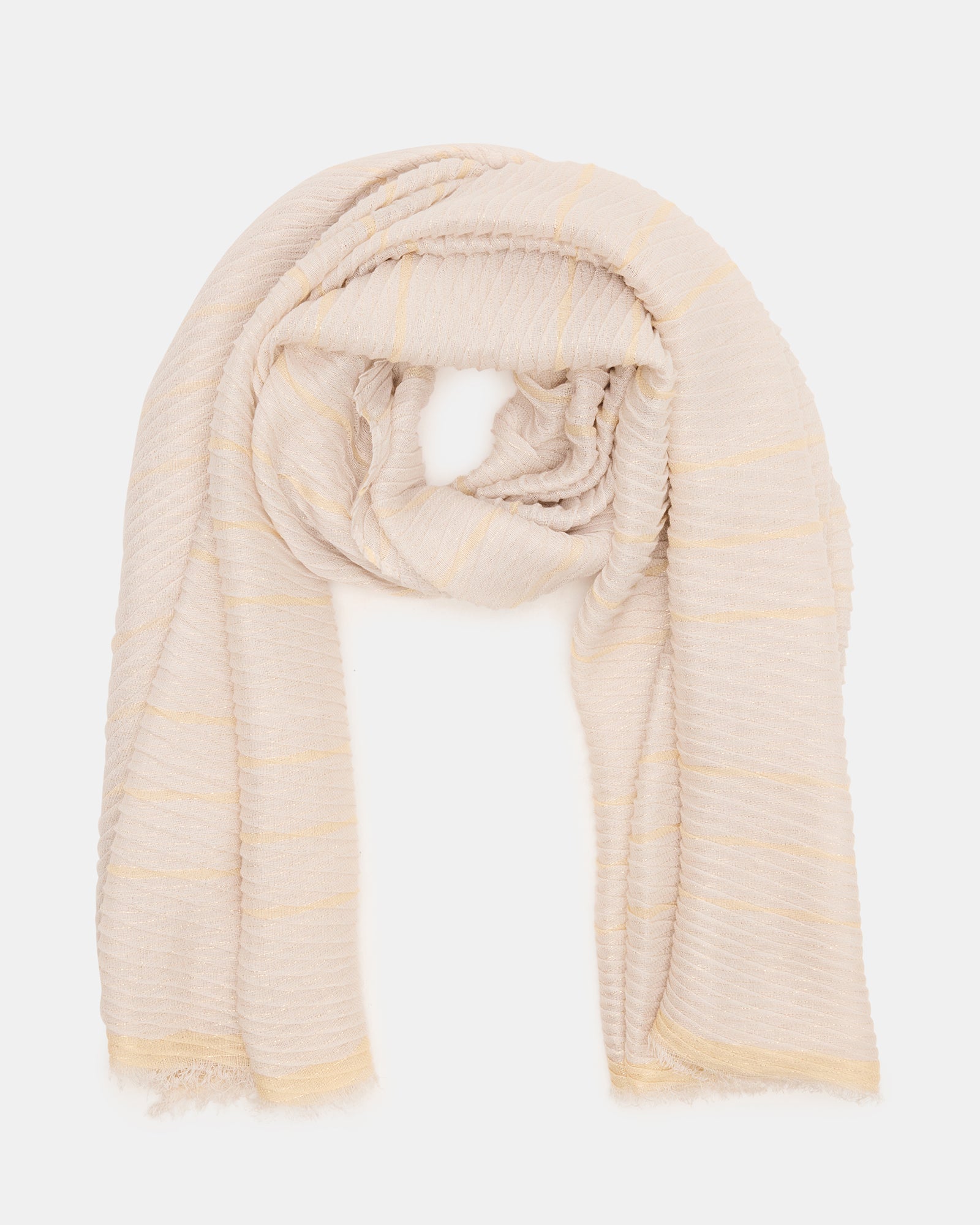 Close-up of ivory beachcomber scarf texture showing soft cashmere-like weave
