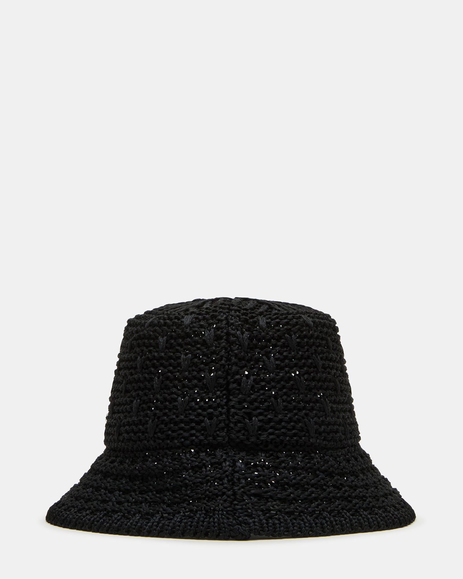 Side view of breezy straw bucket hat showing breathable texture