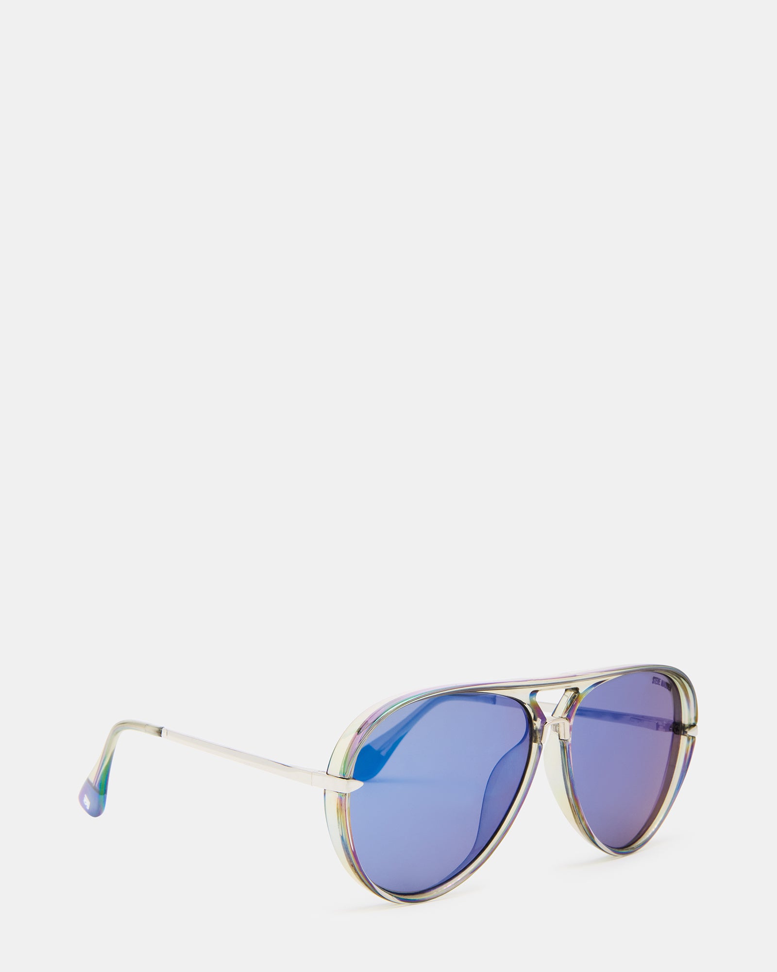 Top-down shot highlighting lens width and bridge fit for fashion shades sunglasses