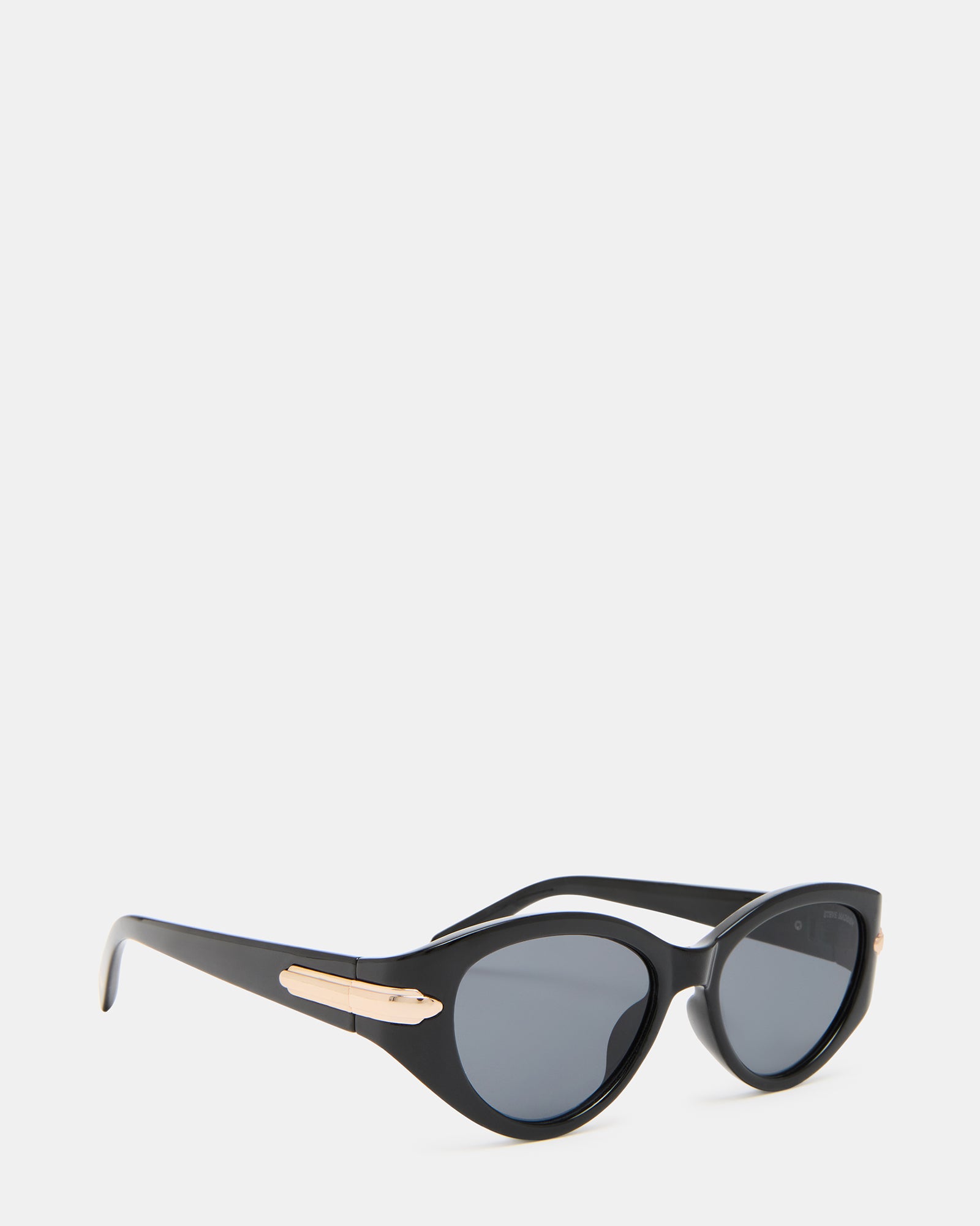 Close-up of black sunglasses highlighting UV protection features.