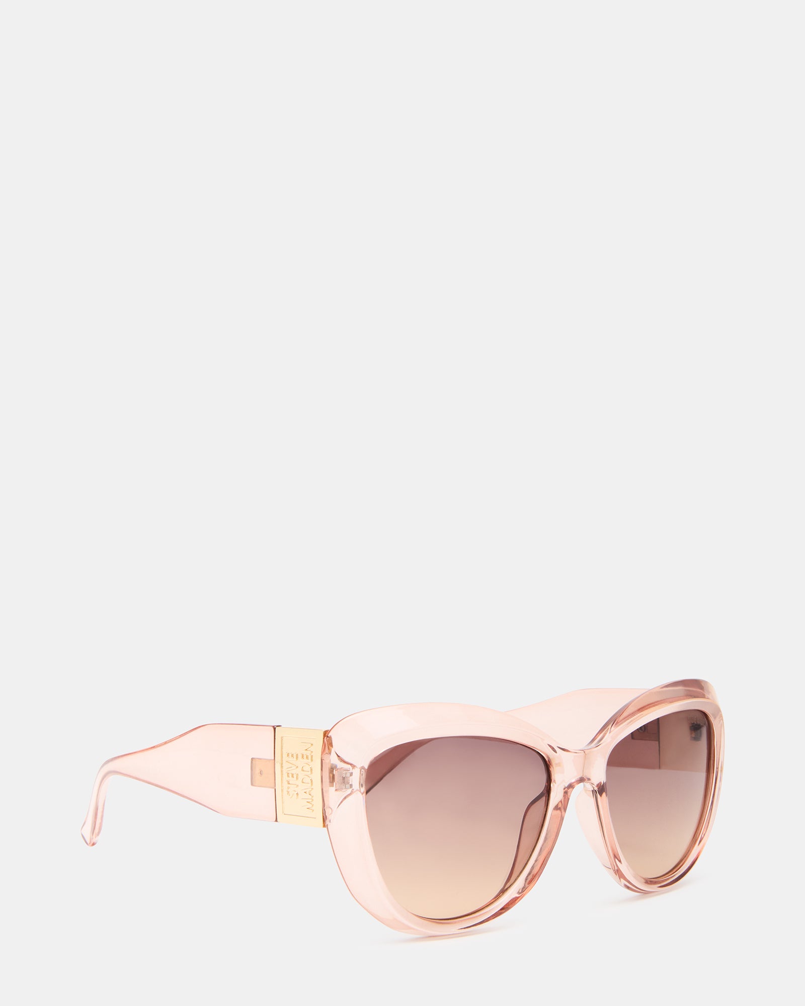 Close-up of Starlina sunglasses showcasing pink frame and gradient lenses.