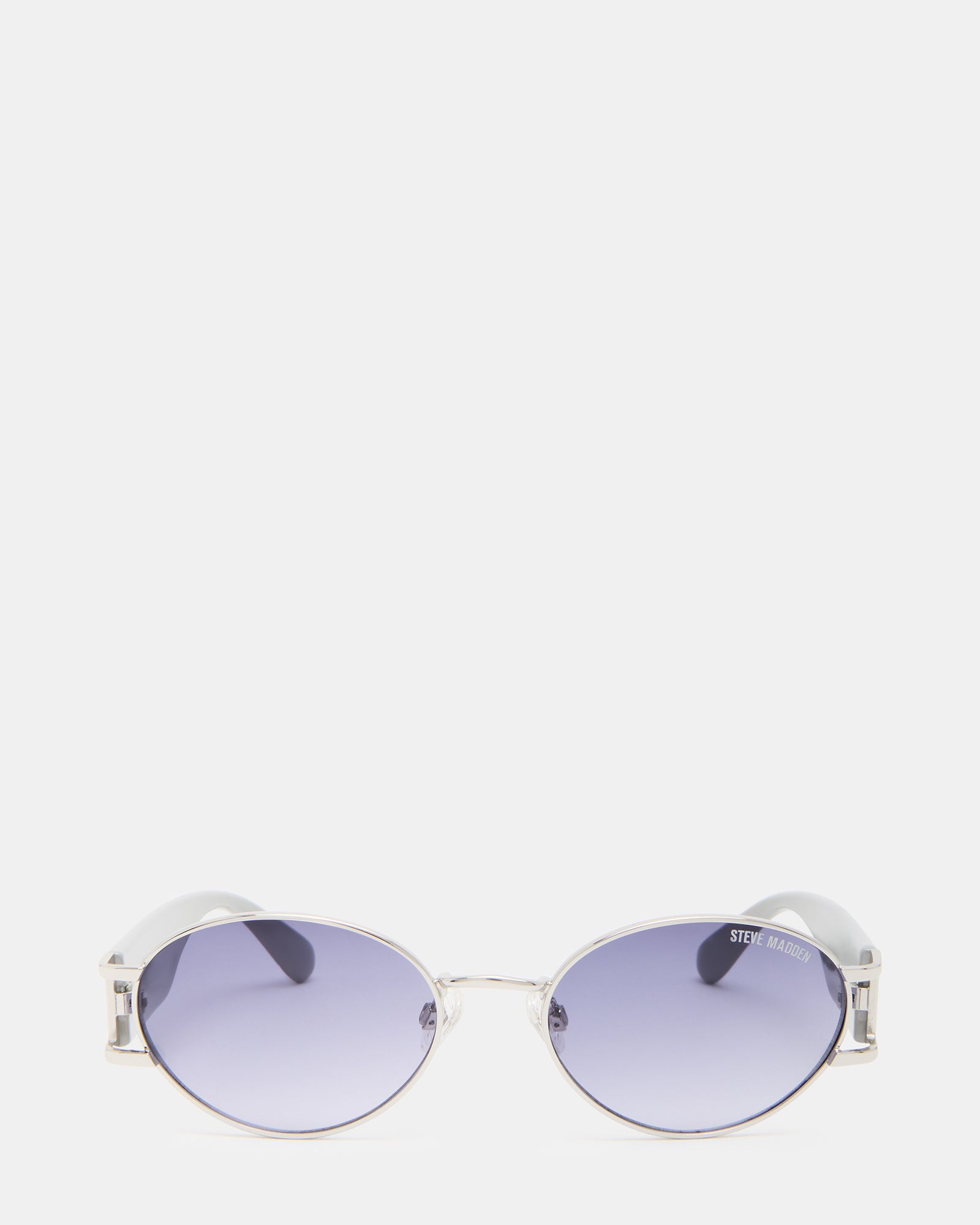 Close-up of DUTTEN sunglasses silver frame and gradient lens from side angle