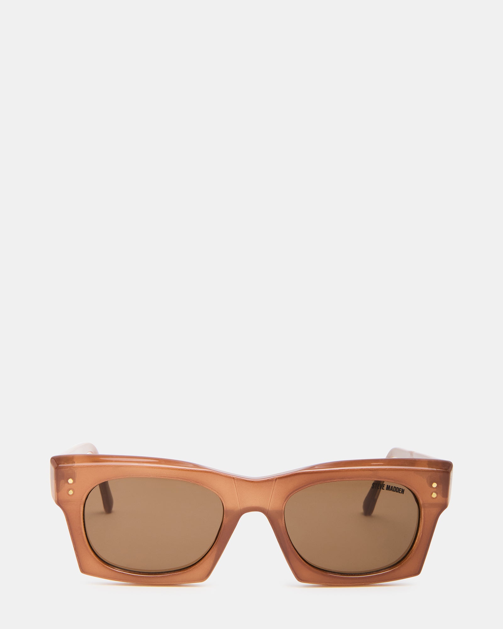 Side view of brown IZAN sunglasses with solid green lens.