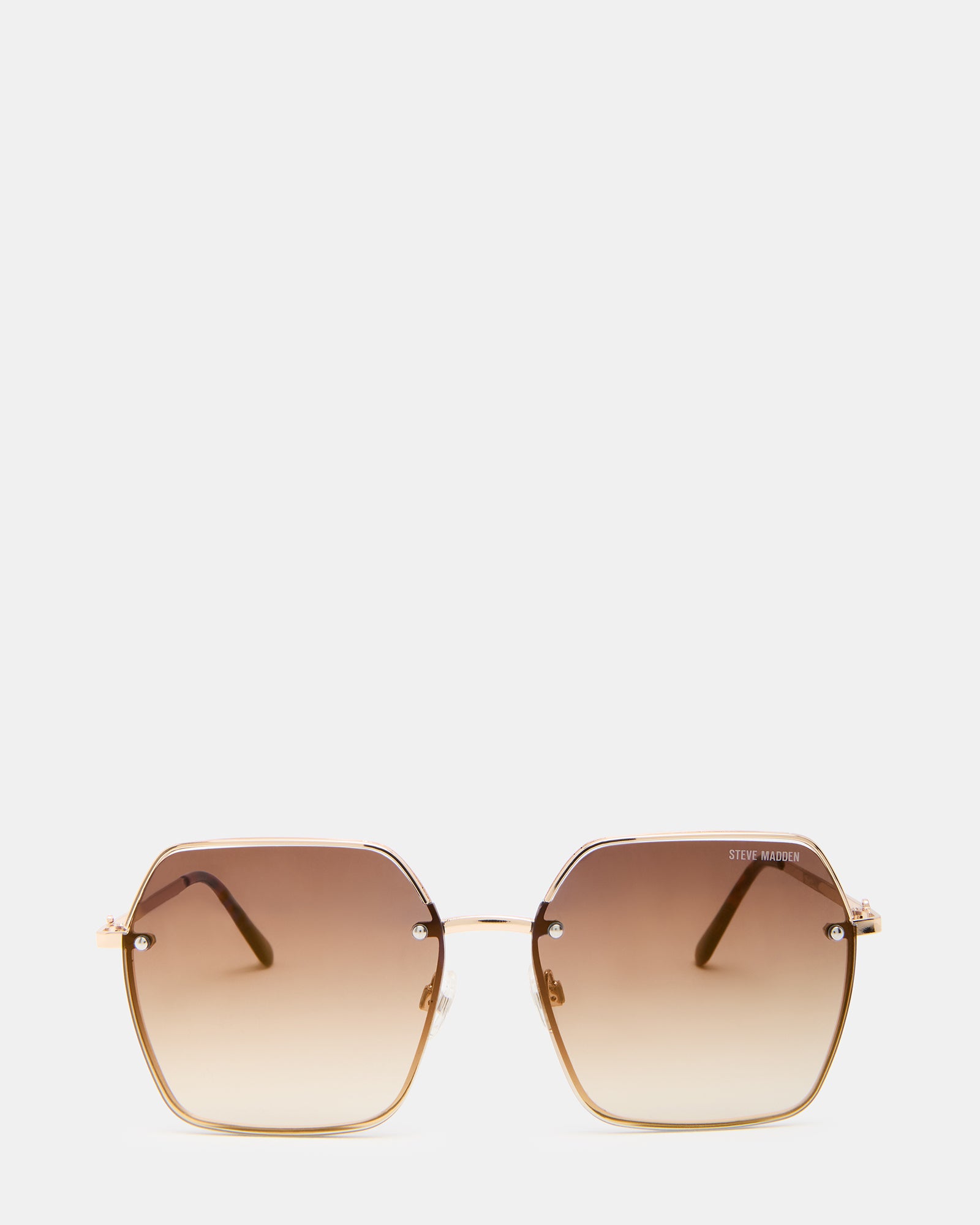 Front view of DAVIAN gold tortoise sunglasses with shiny finish and brown gradient lenses