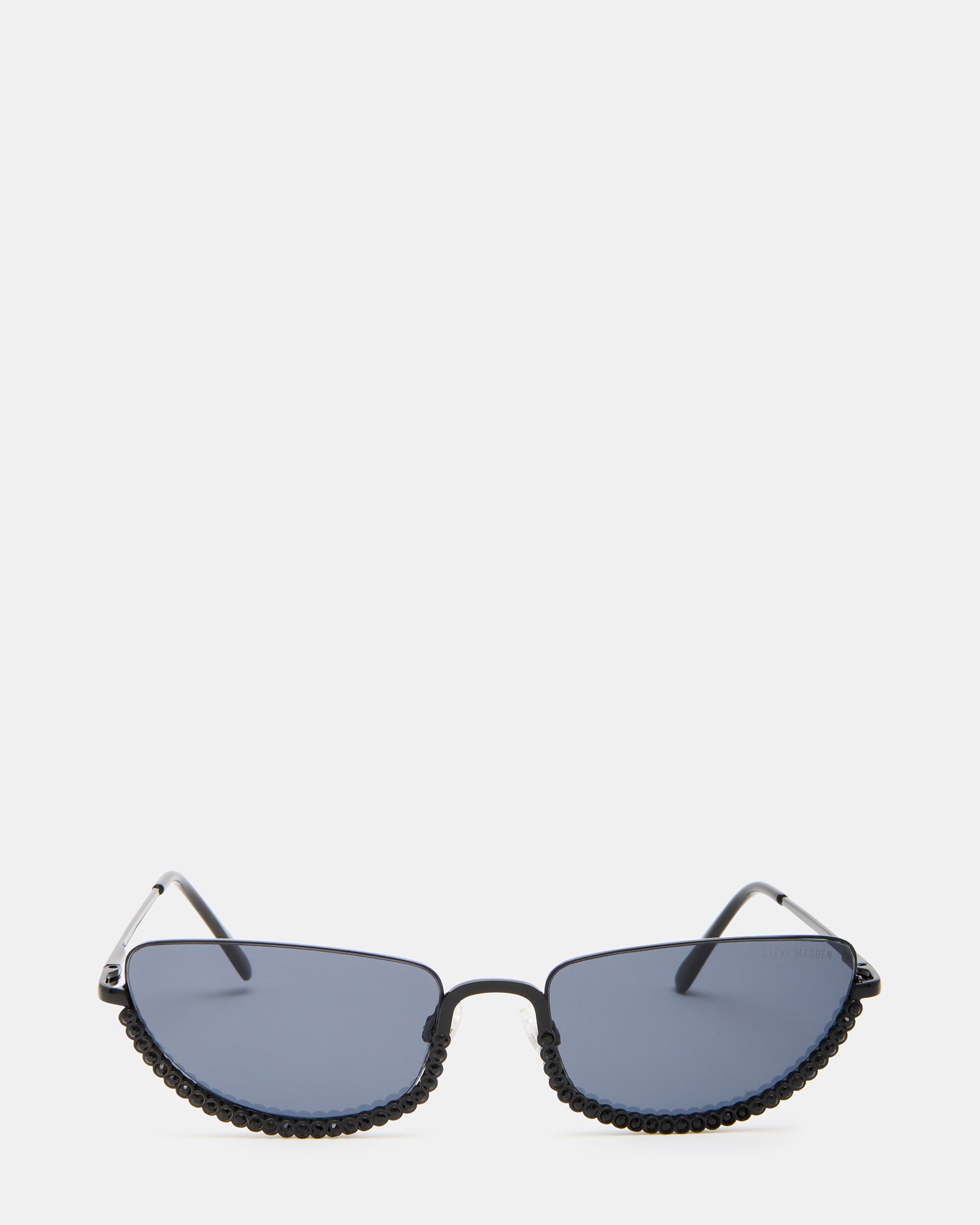 Front view of glossy cat-eye sunglasses with smoke lenses