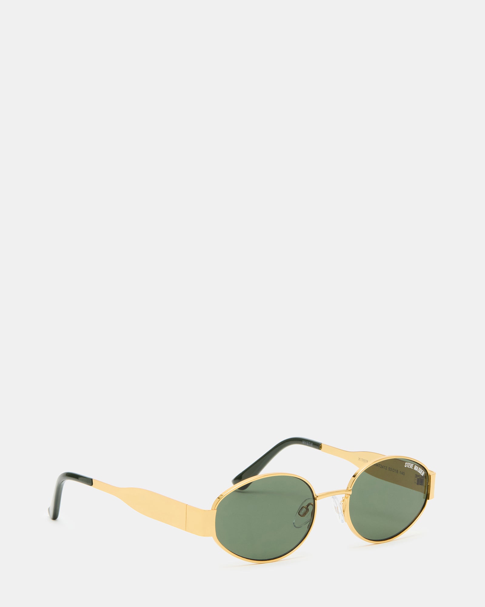Designer sunglasses case with gold accents and MYSTIE branding
