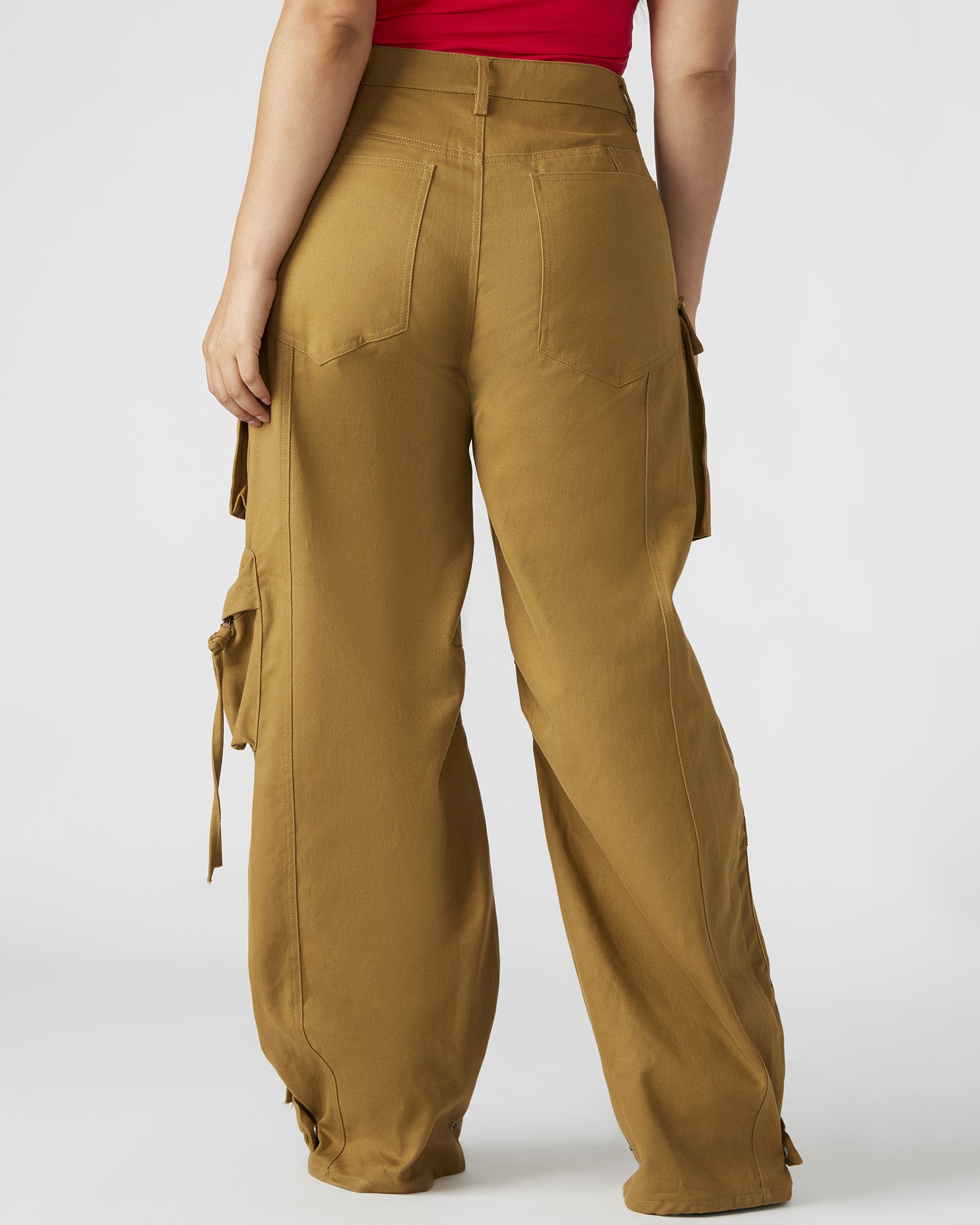 Side view showing the spacious cargo pockets of the womens cargo pants.