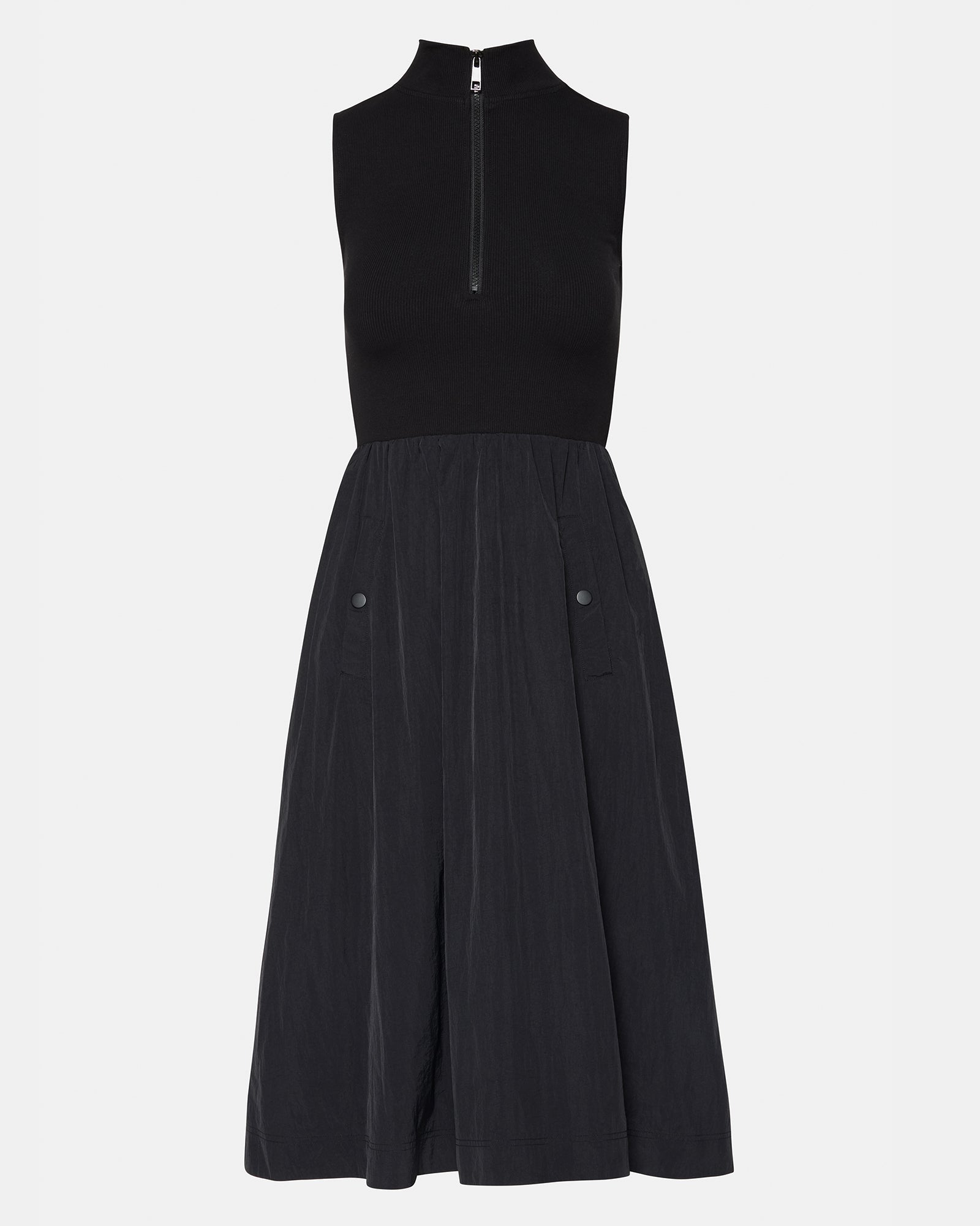 Front view of the Berlin Midi Dress in black, styled for a casual spring day.