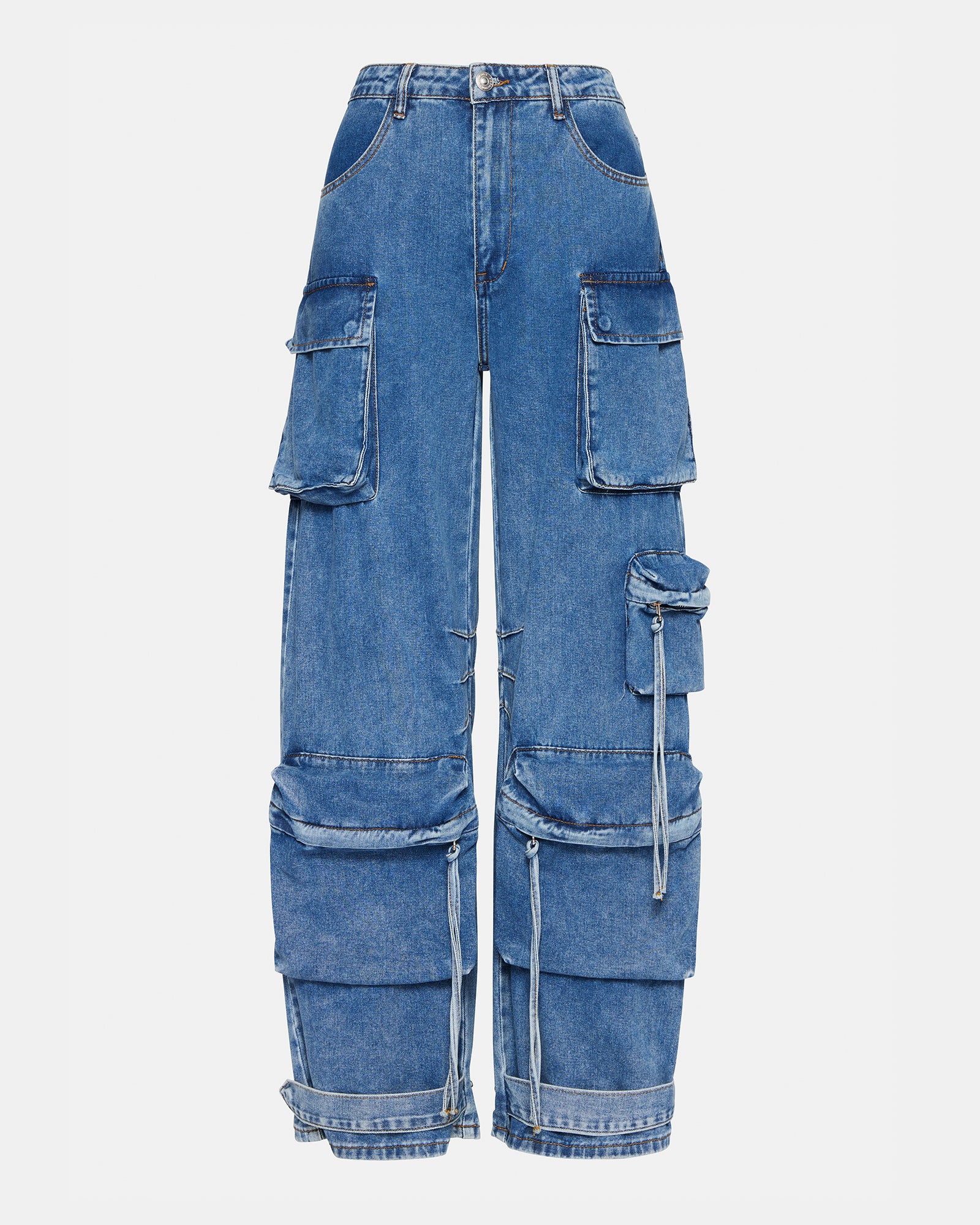 Side angle of womens cargo pants highlighting storage pockets.