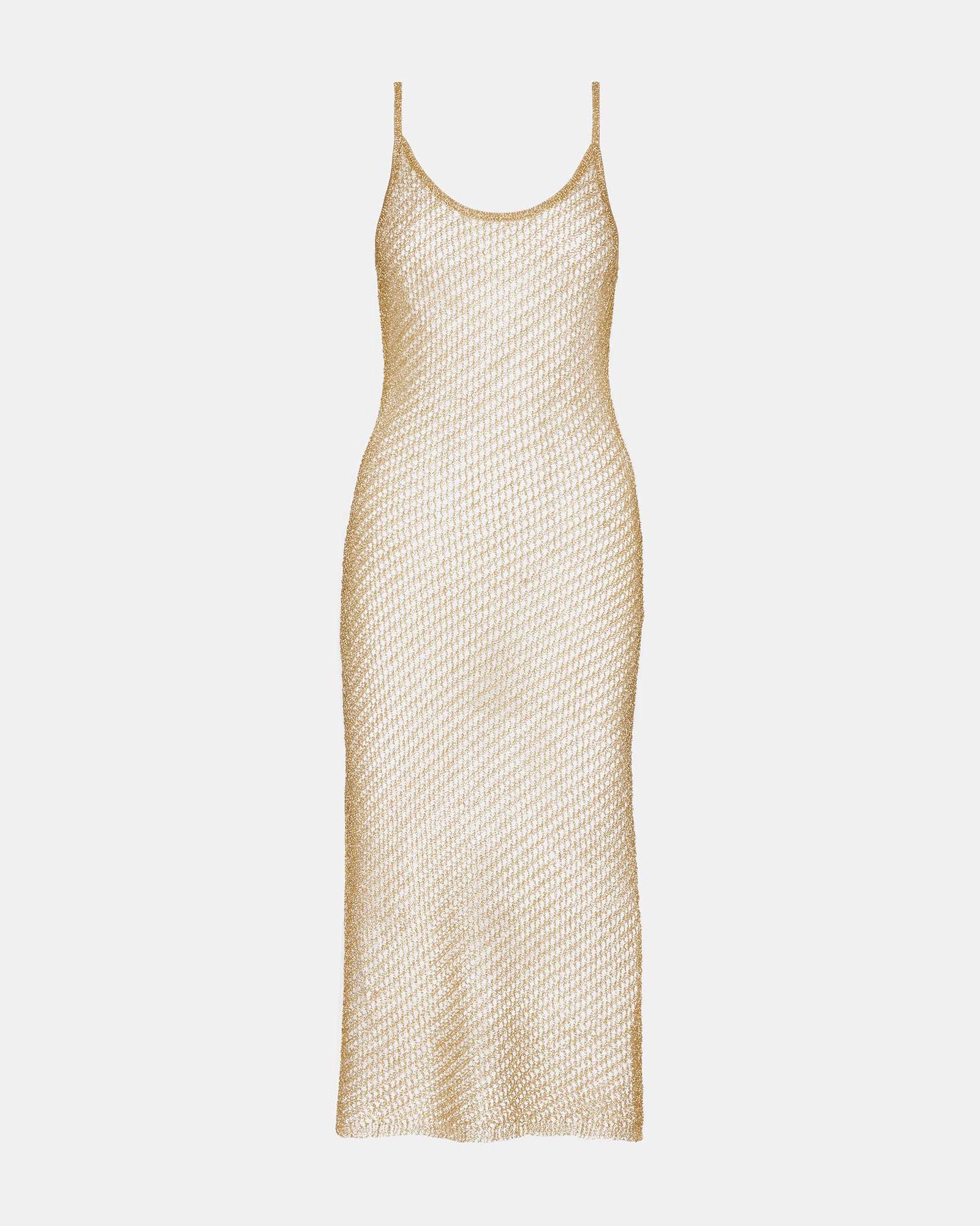 Close-up of open-stitch detailing on pink midi dress variant