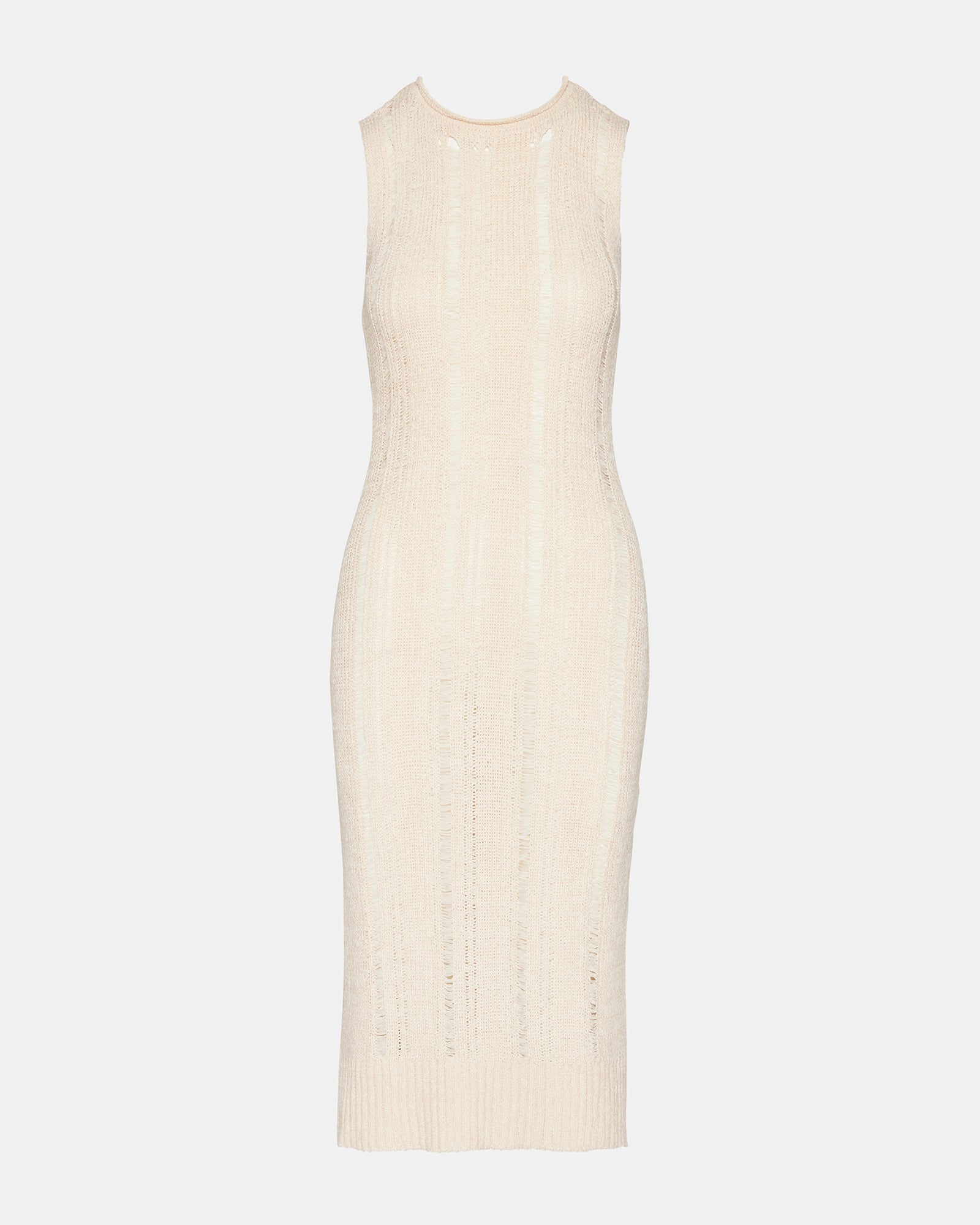 Front view of the Amirah beige sweater midi dress showcasing its stylish design.
