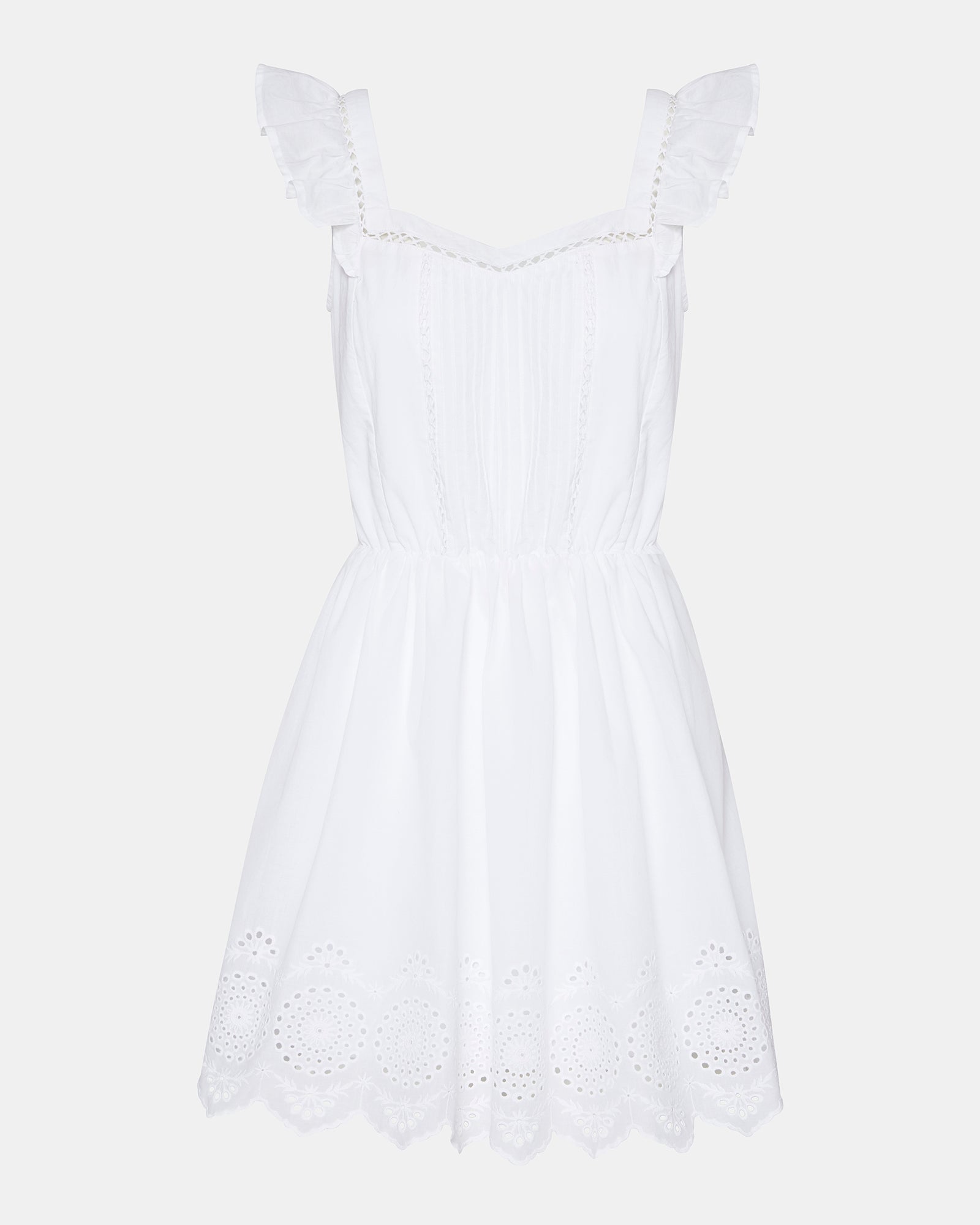 Back view showing ruffle straps and fitted silhouette