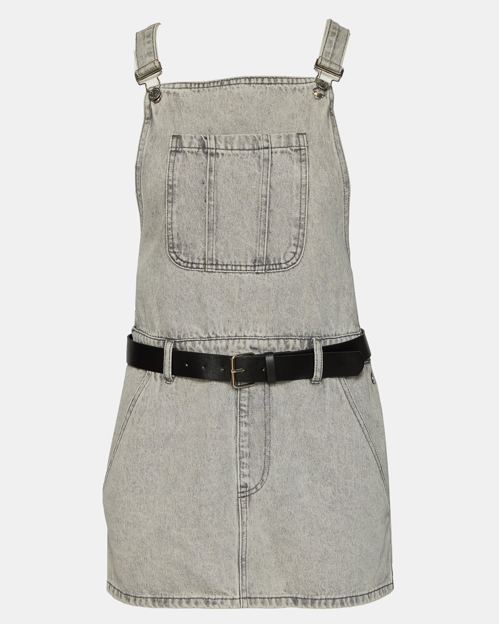 Model wearing the TAMIA denim dress with casual accessories for daytime wear