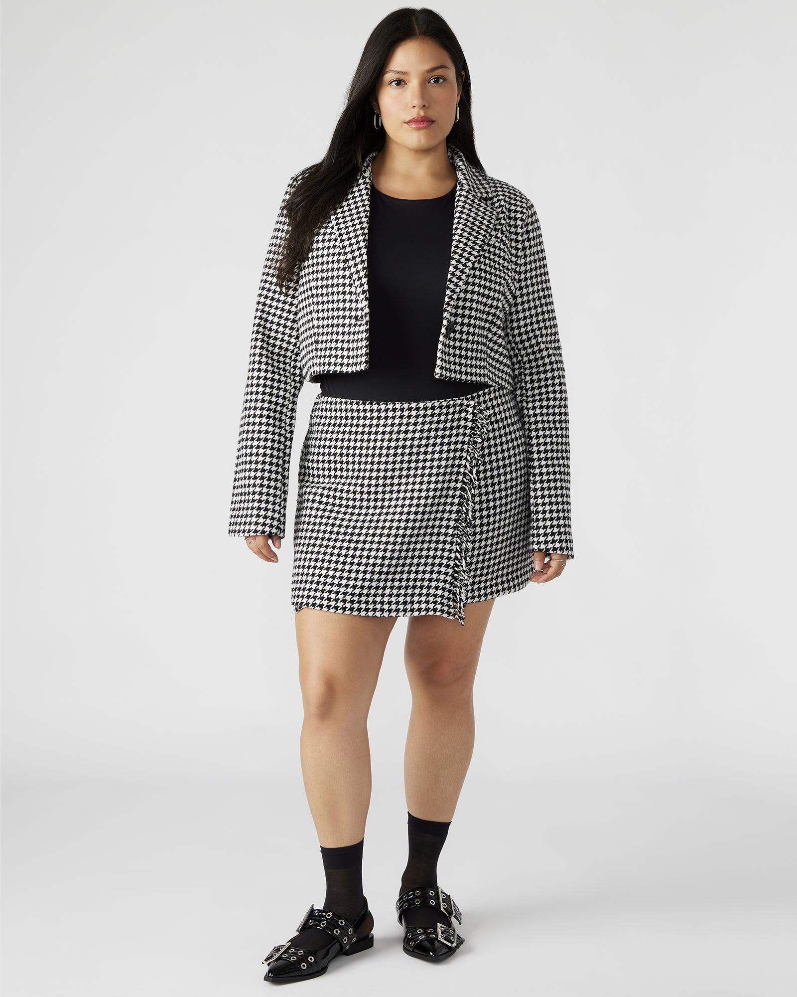 Close-up of the black white blazers tweed texture