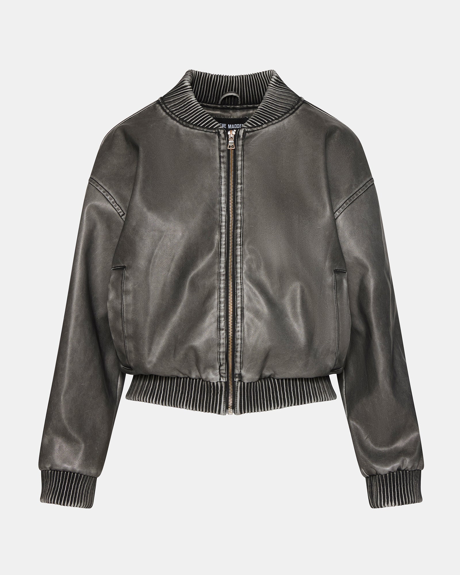 Side profile showing bomber jacket womens fit and length with street styling