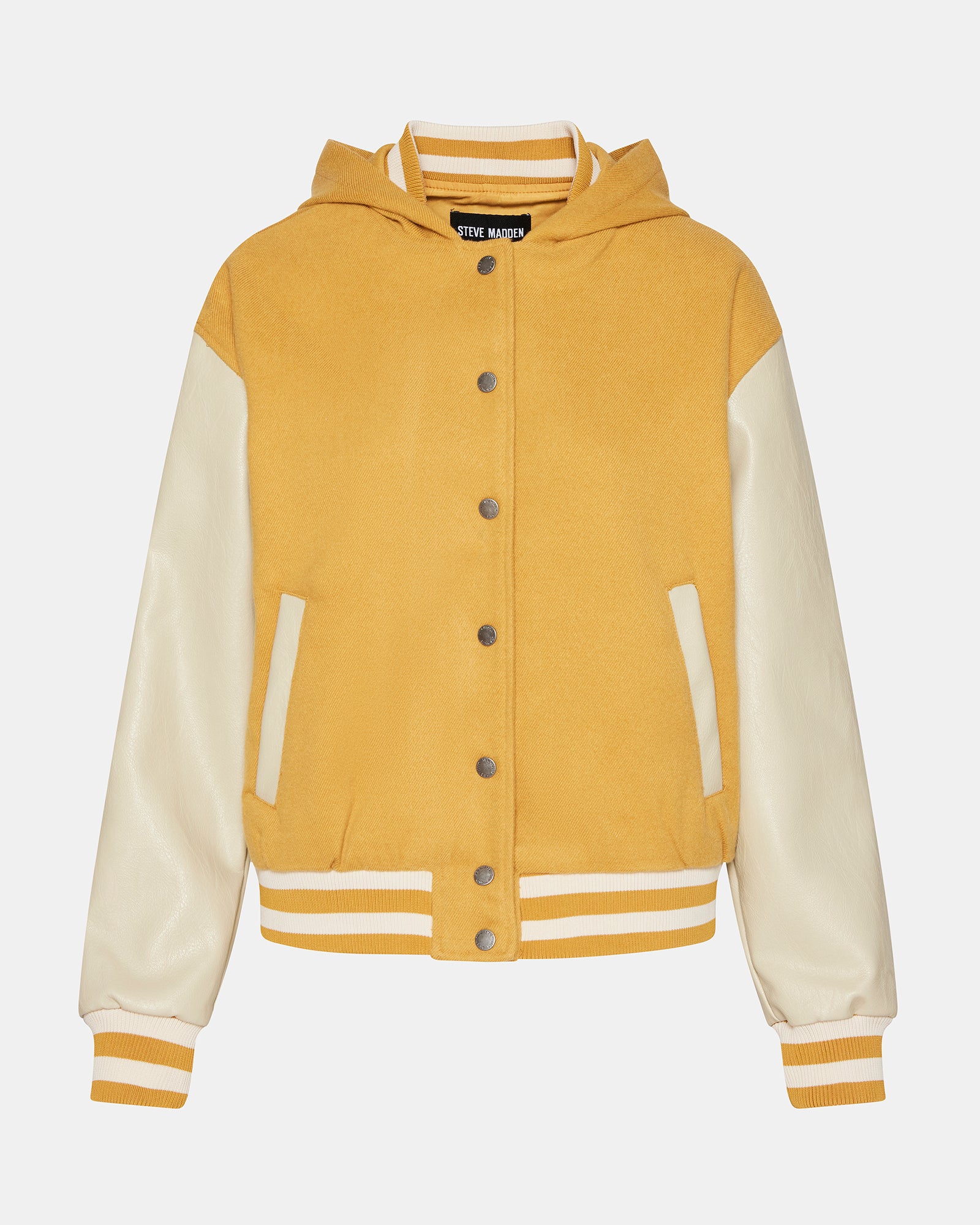 Front view of the stylish hooded jacket with functional pockets