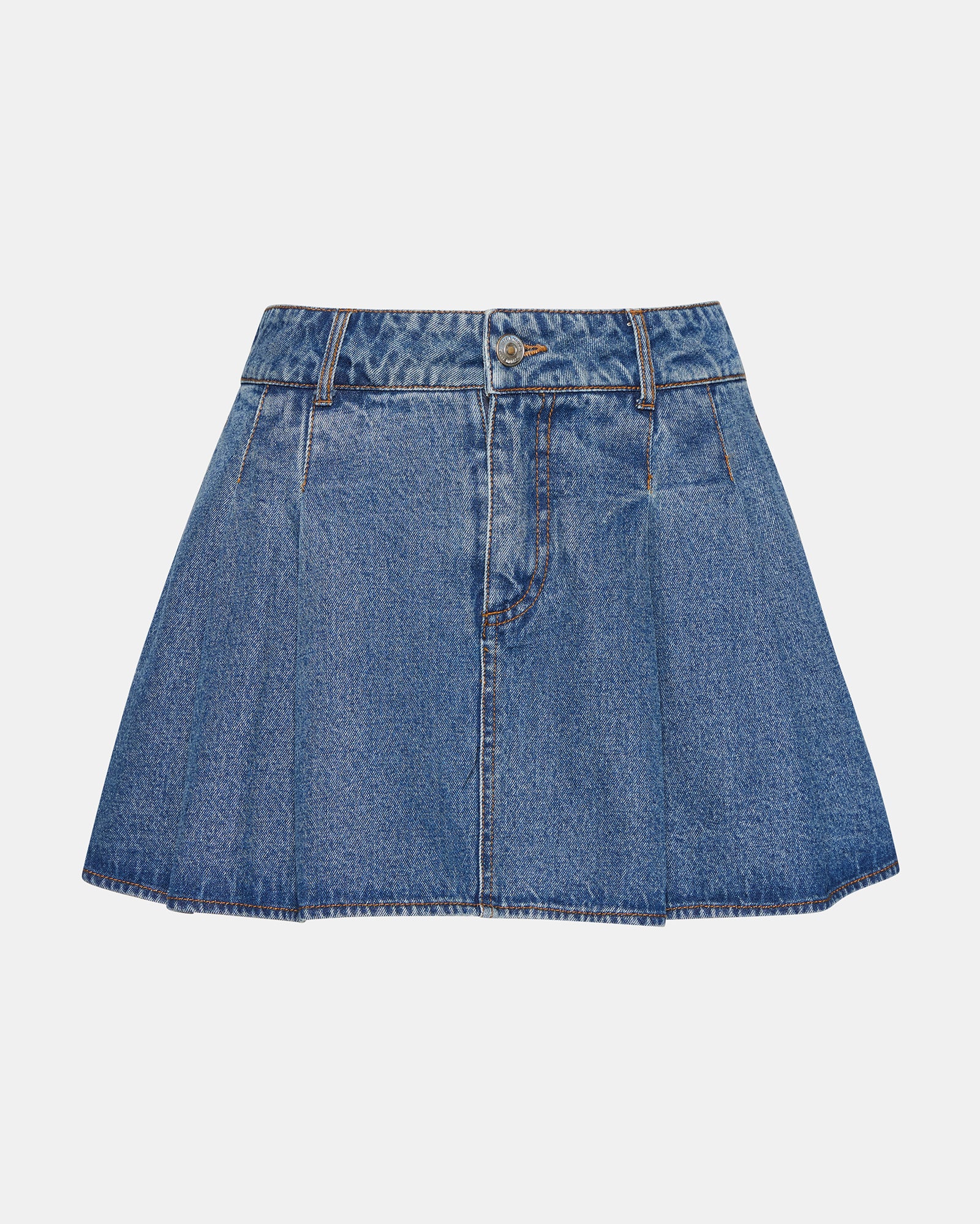 Front and back styling options for womens denim skorts