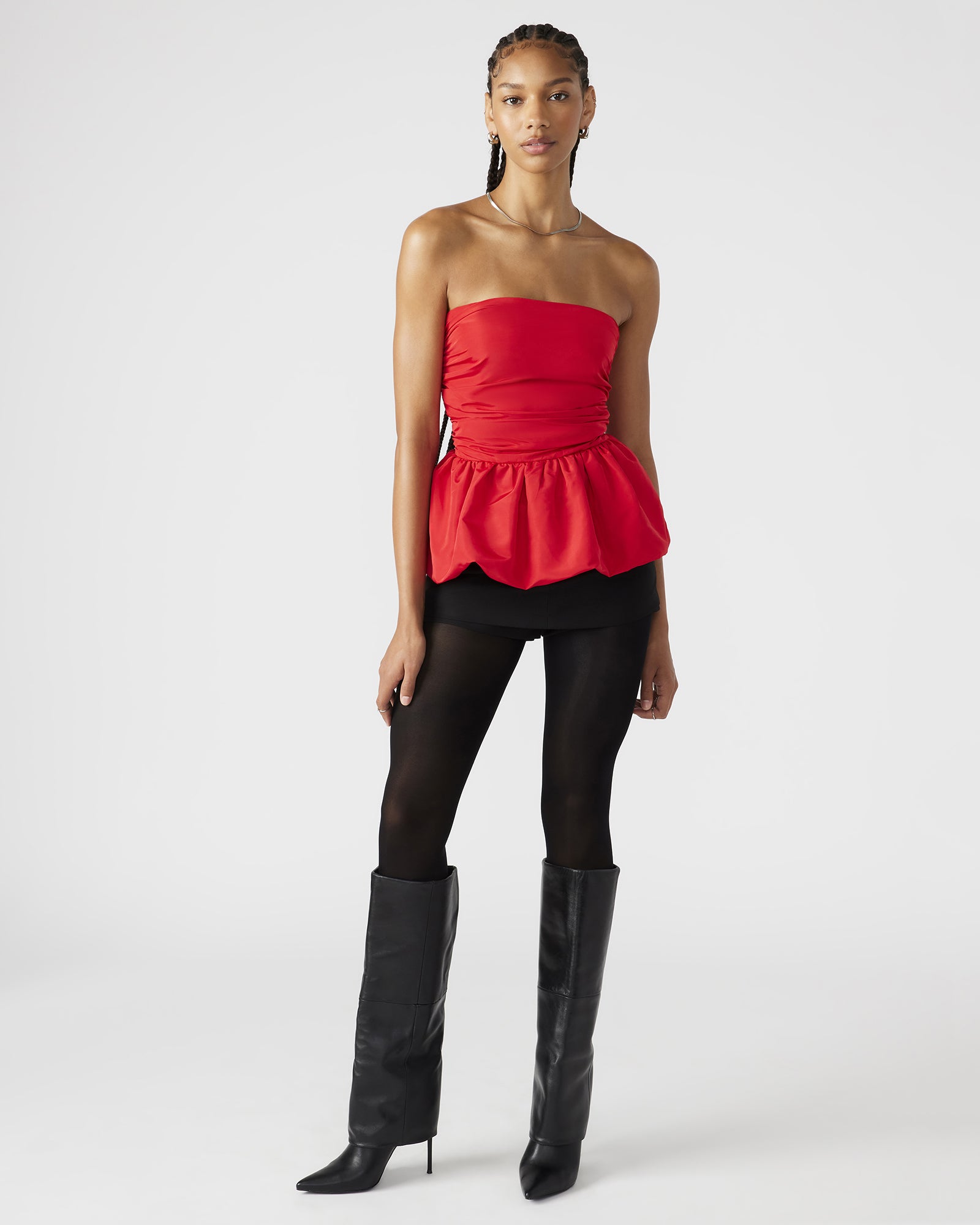 Back view of strapless top showing elastic trim, perfect for summer travel