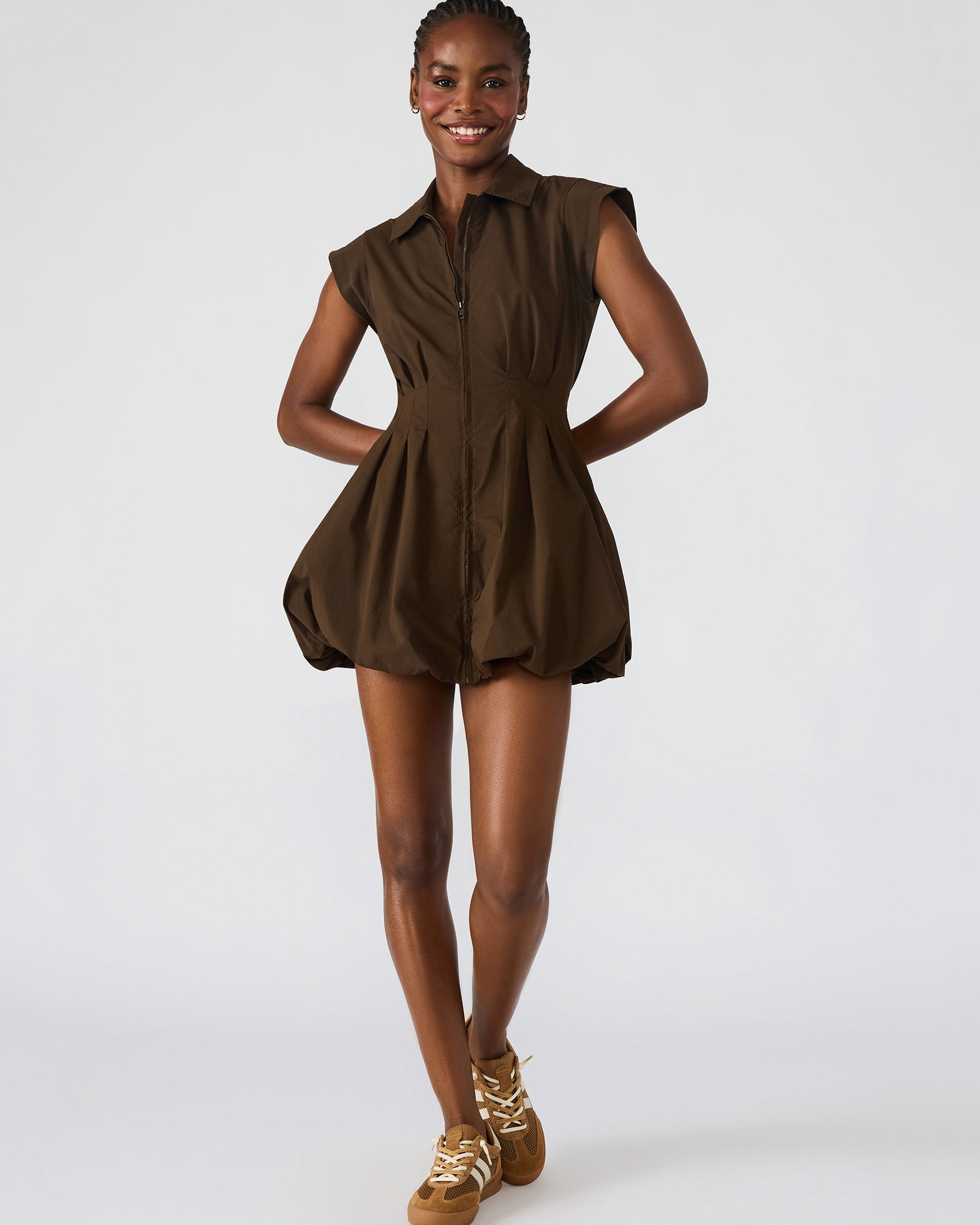 Back view showing the bubble hem dress silhouette