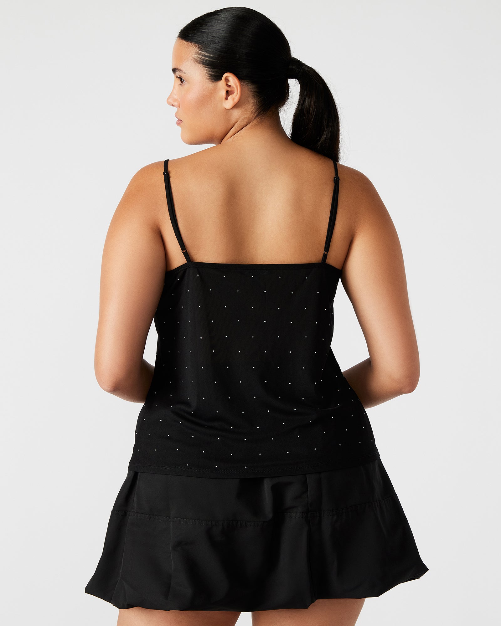 Back view of the adjustable strap camisole, highlighting the fit.