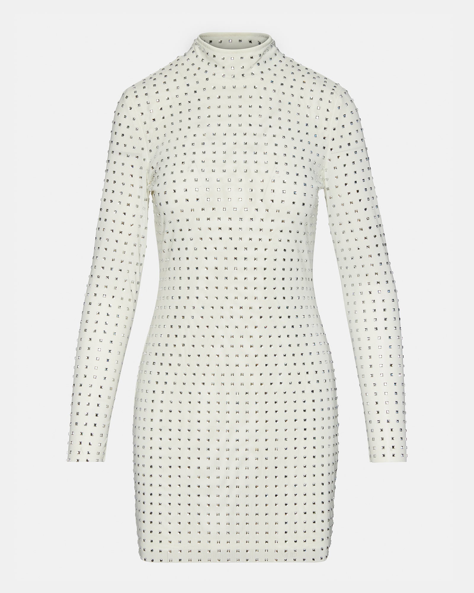 Side angle modeling the long sleeve wedding dress-inspired silhouette