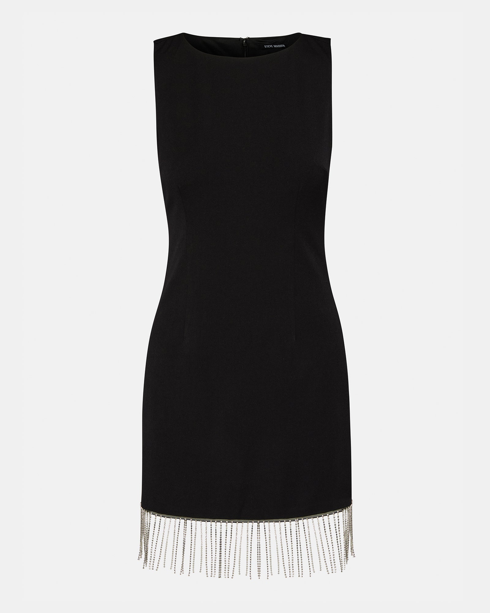 Close-up of rhinestone fringe detailing on the Elenora dress.