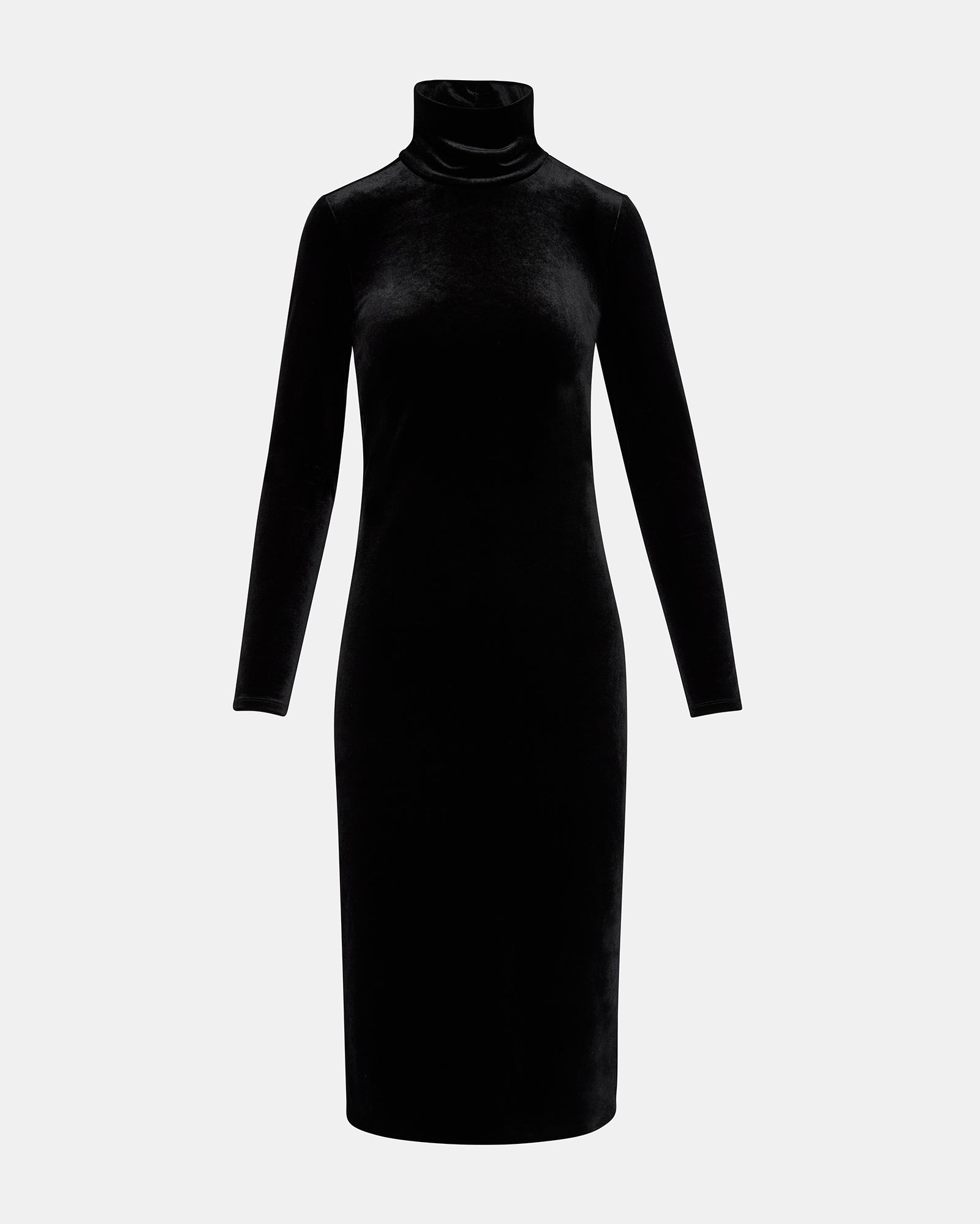 Side angle of the black mini dress highlighting the open back design.