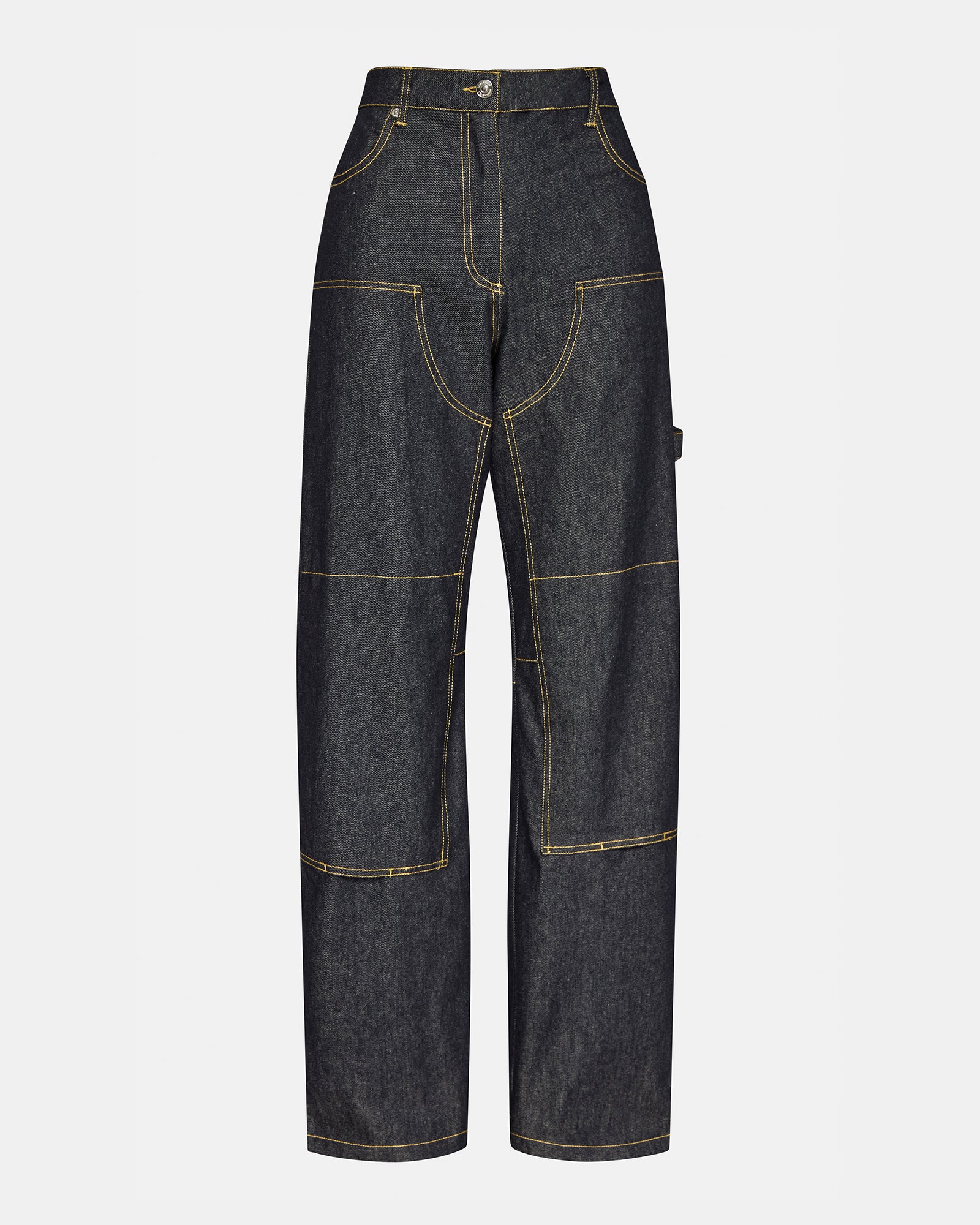 Back view of stylish wide leg jeans highlighting the relaxed fit.