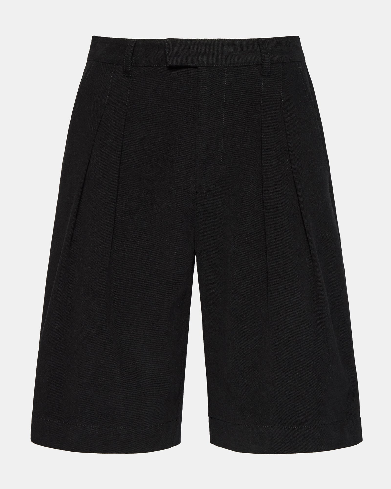 Close-up of mens black shorts showcasing the fabric and functional pockets