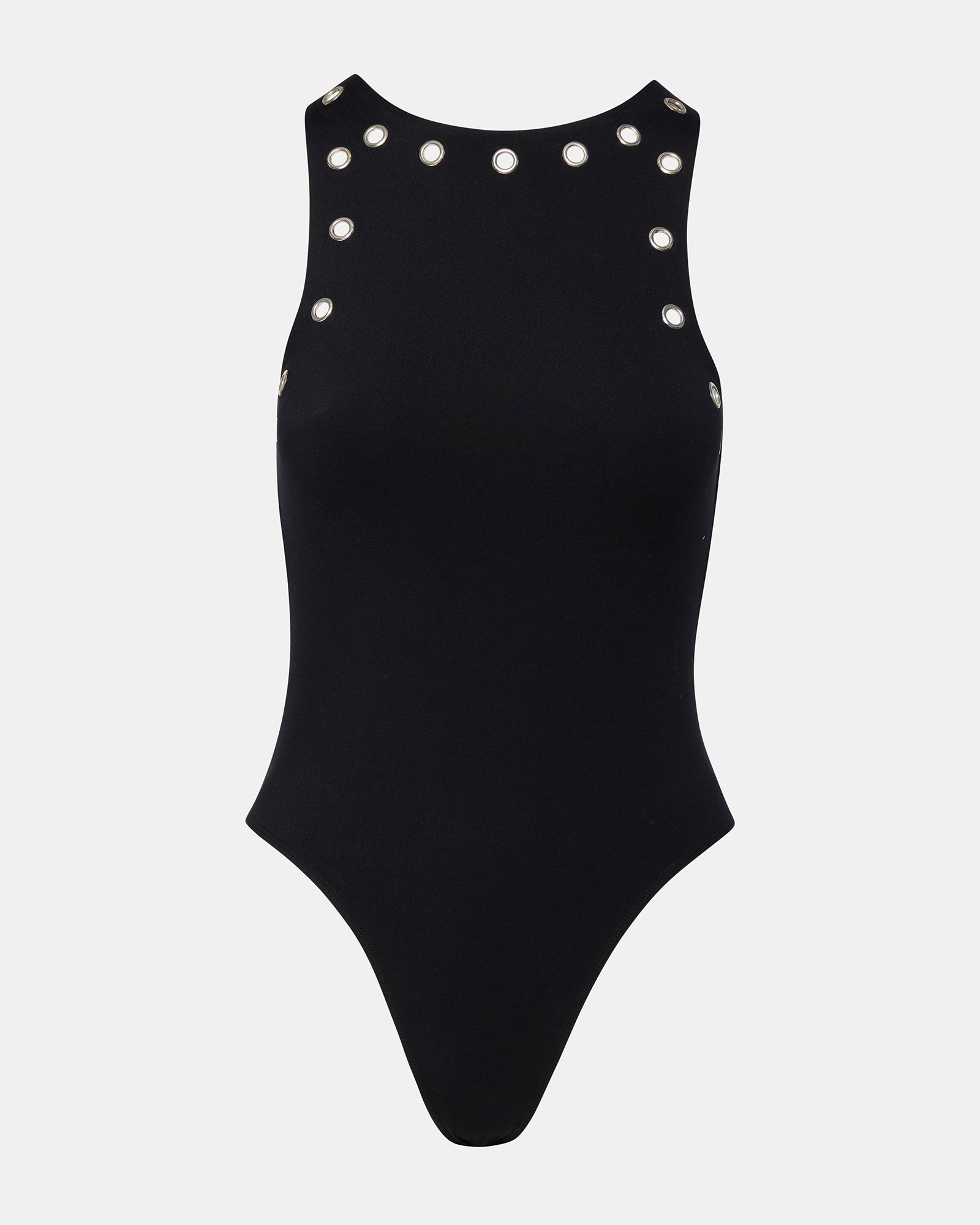 Back view showing sleek lines and stretch fabric.