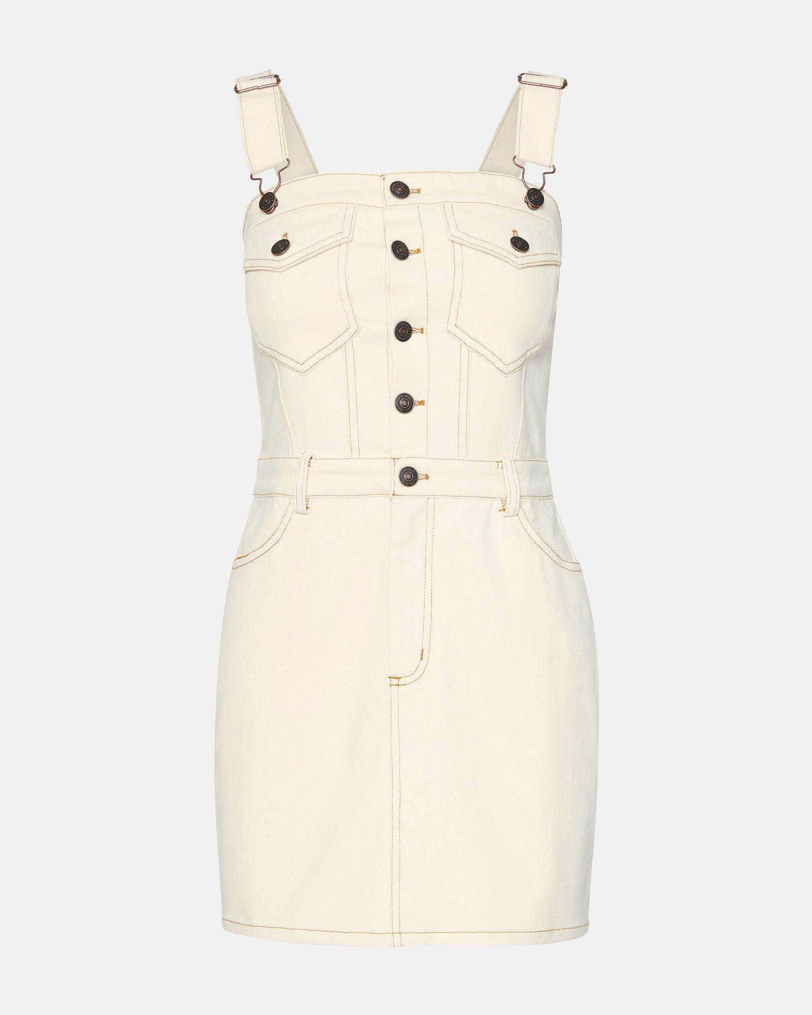 Model outdoors in creamwash sleeveless dress mini dresses look, styled for summer